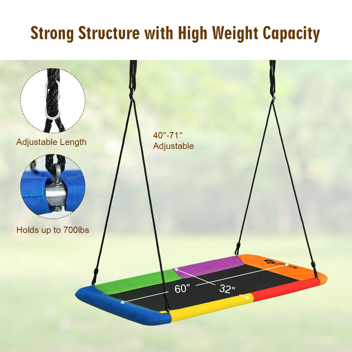 60 Inch Platform Tree Swing Outdoor with 2 Hanging Straps