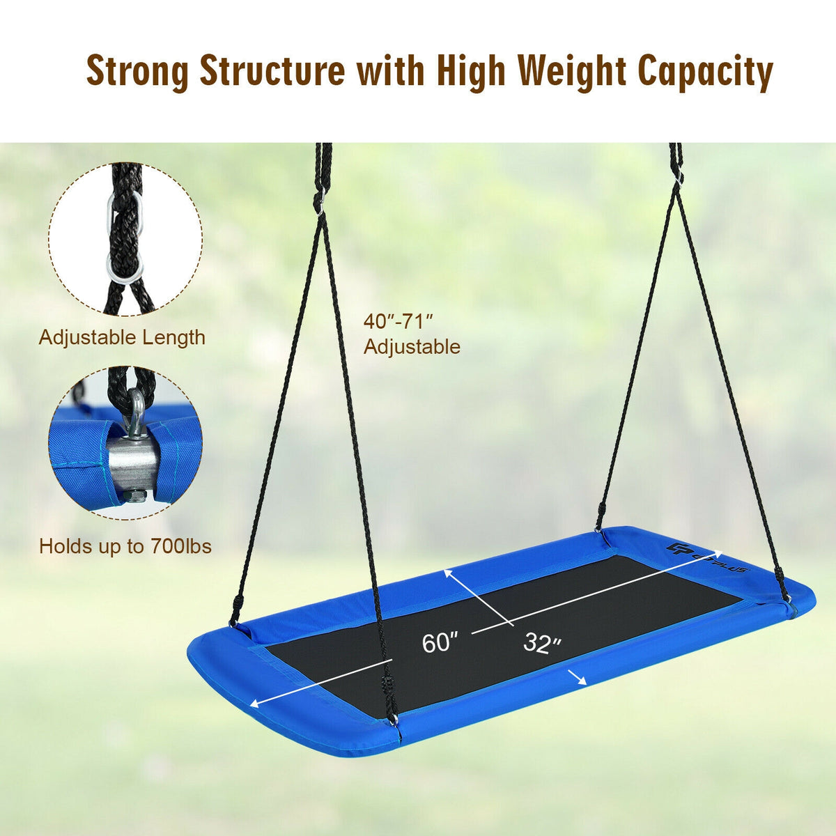 60 Inch Platform Tree Swing Outdoor with 2 Hanging Straps