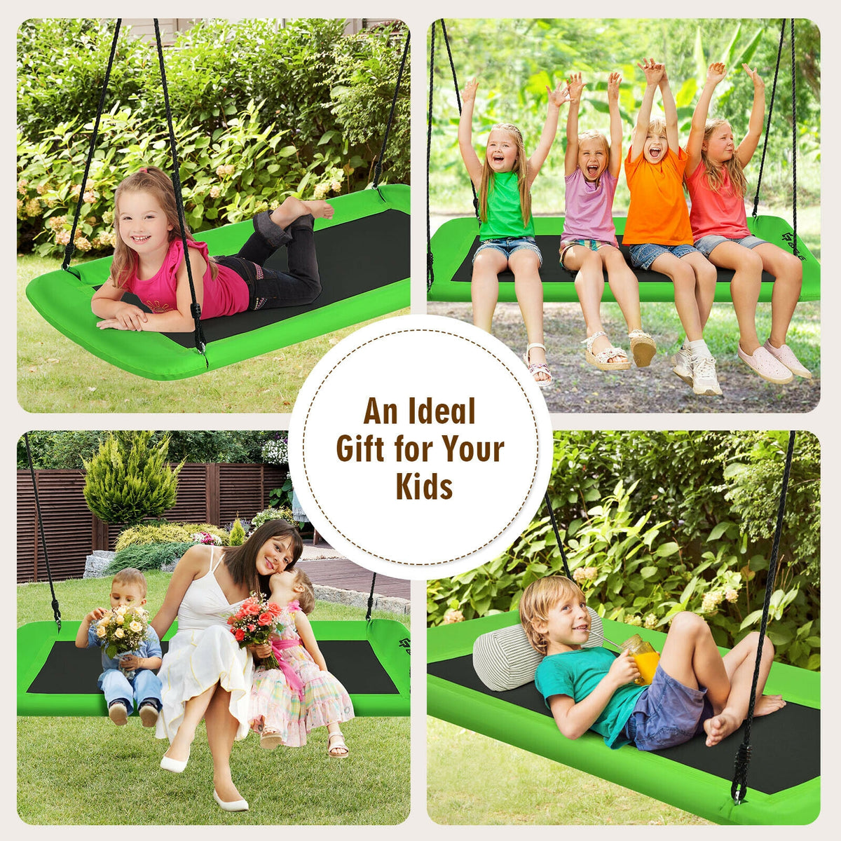 60 Inch Platform Tree Swing Outdoor with 2 Hanging Straps
