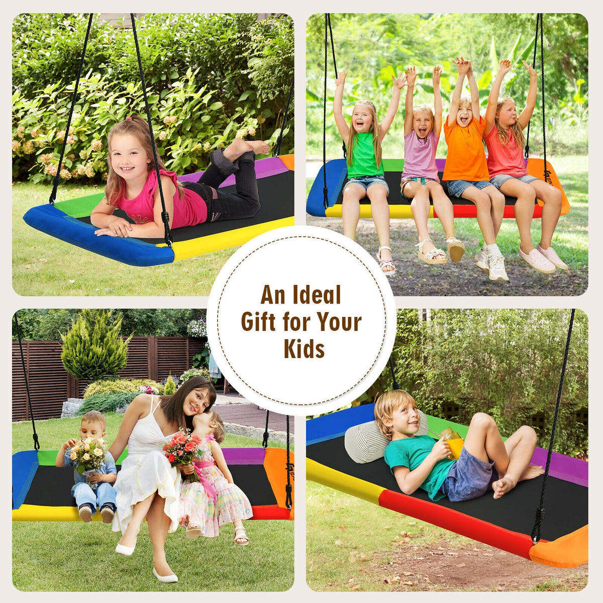 60 Inch Platform Tree Swing Outdoor with 2 Hanging Straps