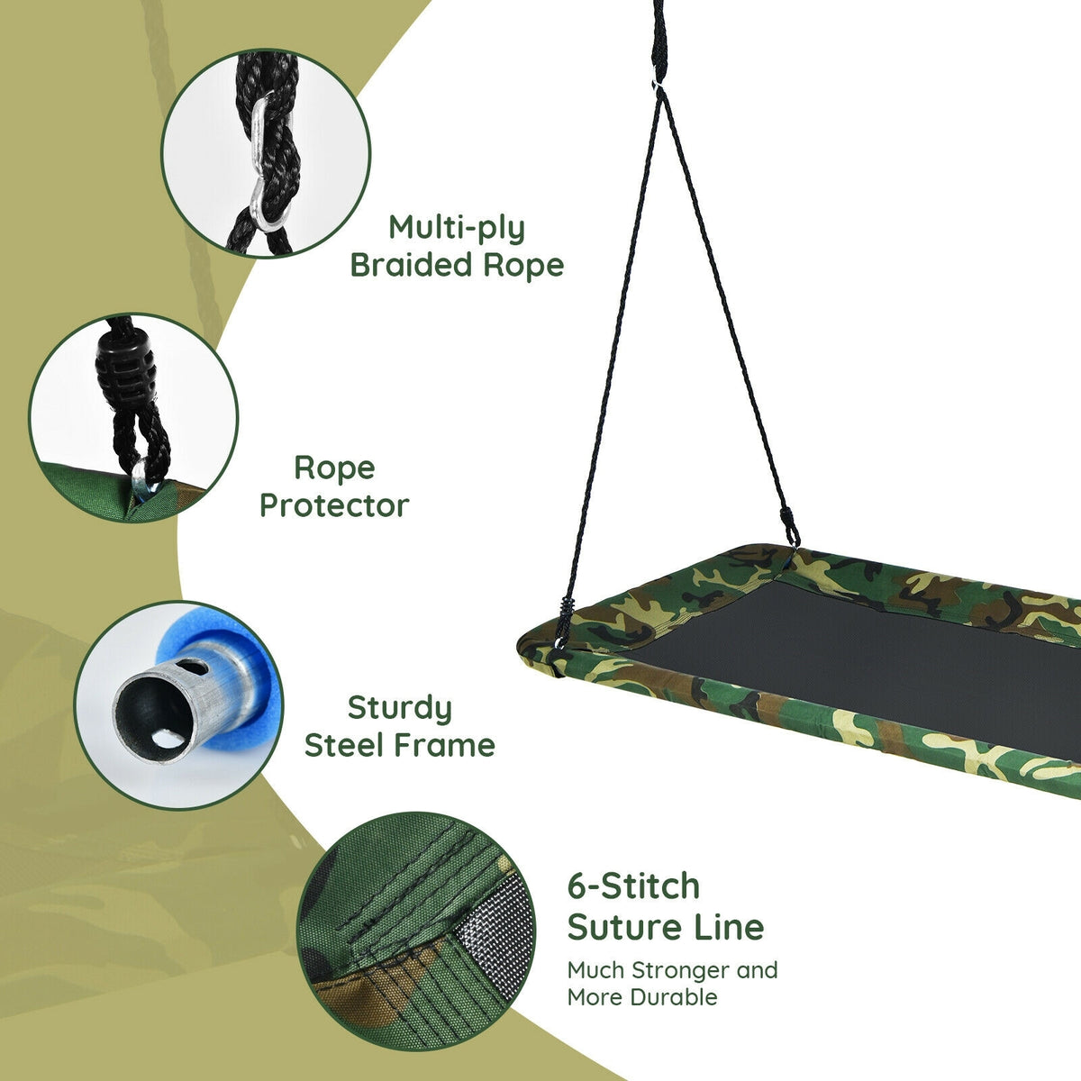 60 Inch Platform Tree Swing Outdoor with 2 Hanging Straps