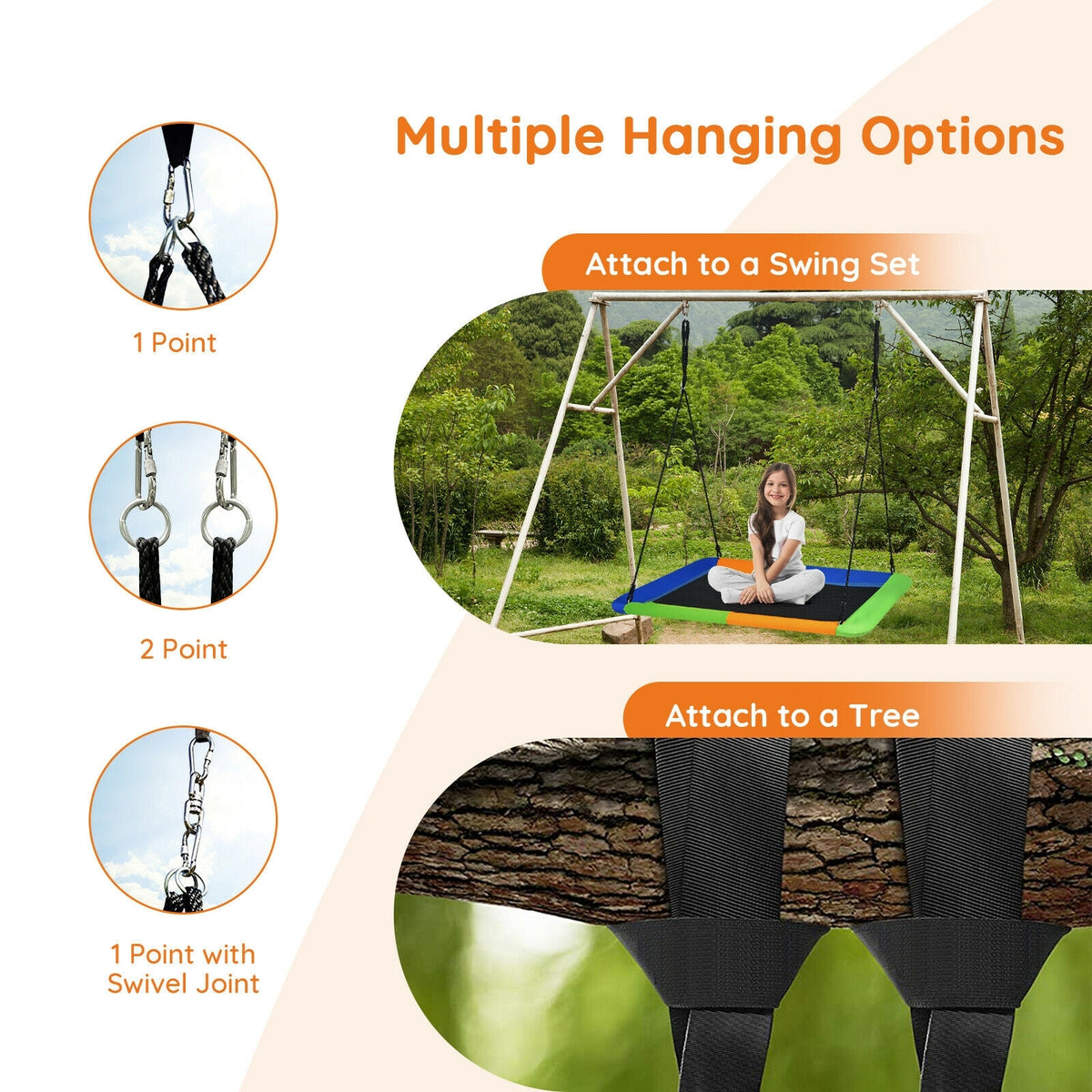 60 Inch Platform Tree Swing Outdoor with 2 Hanging Straps