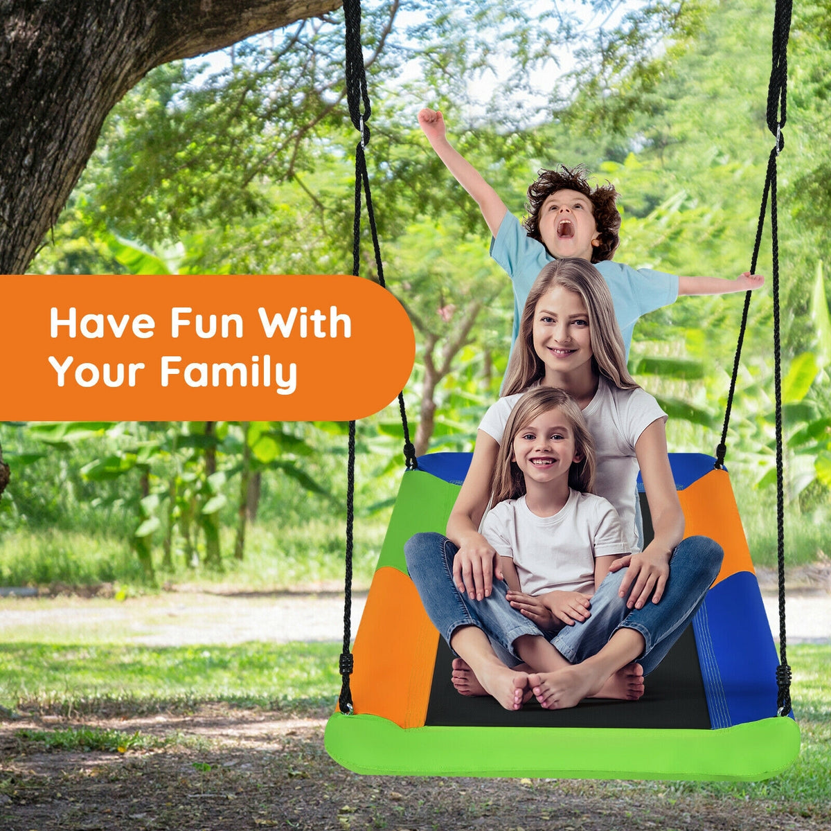 60 Inch Platform Tree Swing Outdoor with 2 Hanging Straps