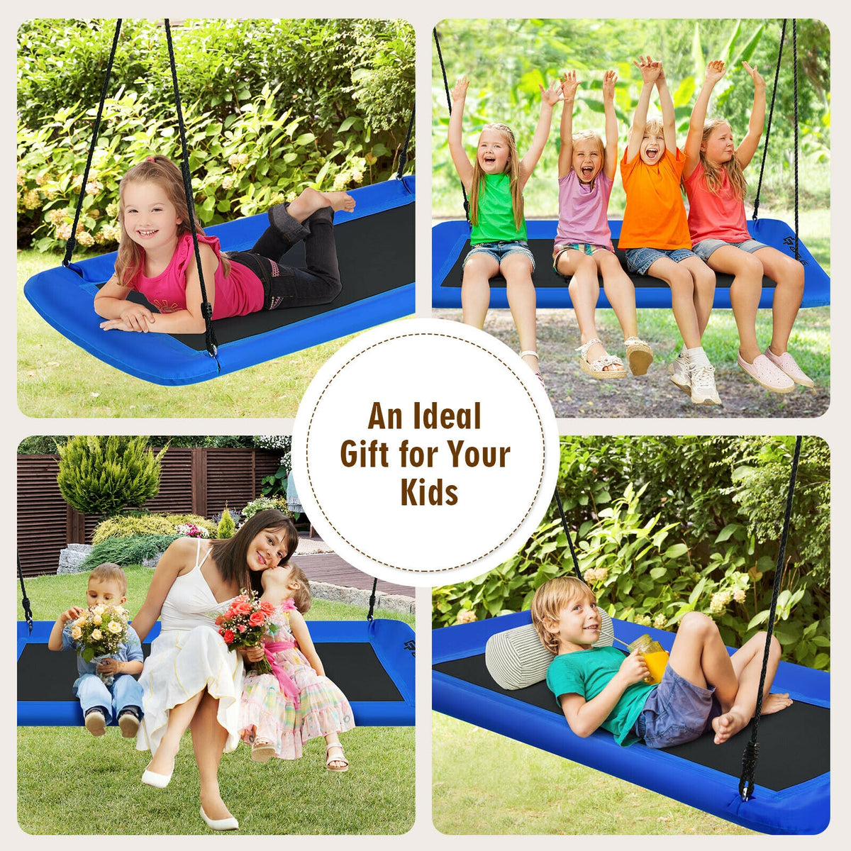 60 Inch Platform Tree Swing Outdoor with 2 Hanging Straps