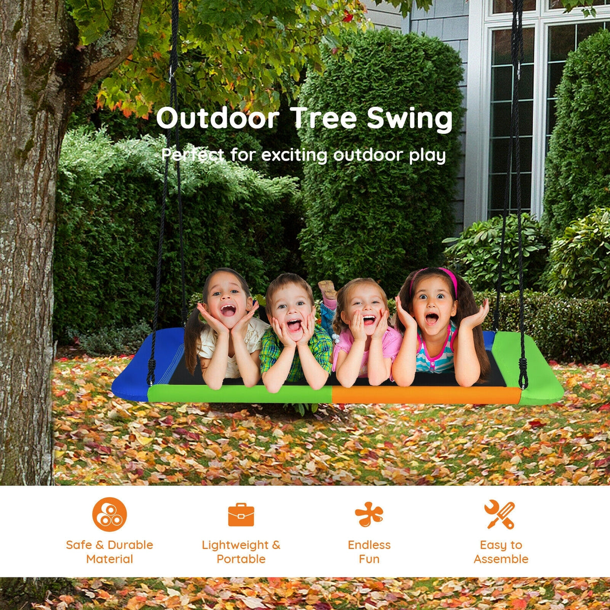 60 Inch Platform Tree Swing Outdoor with 2 Hanging Straps