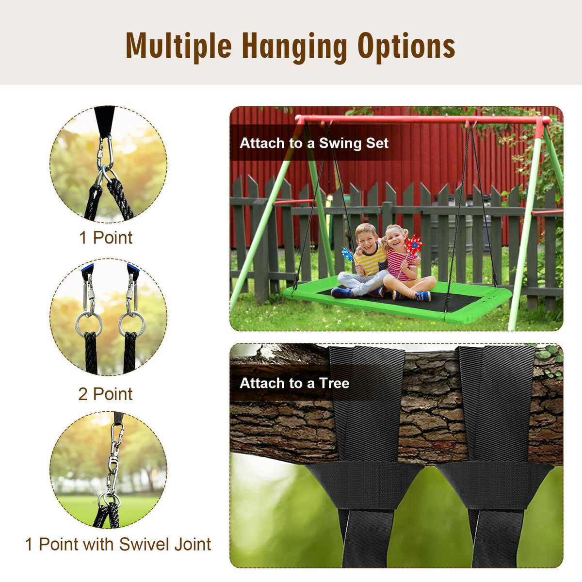60 Inch Platform Tree Swing Outdoor with 2 Hanging Straps