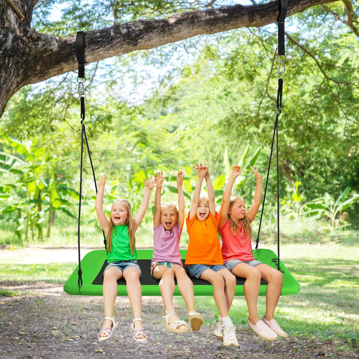 60 Inch Platform Tree Swing Outdoor with 2 Hanging Straps