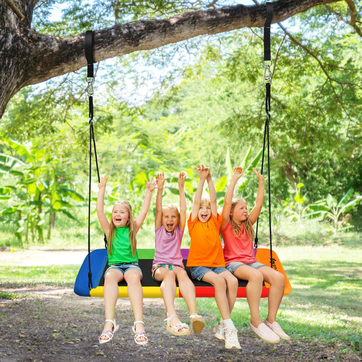60 Inch Platform Tree Swing Outdoor with 2 Hanging Straps