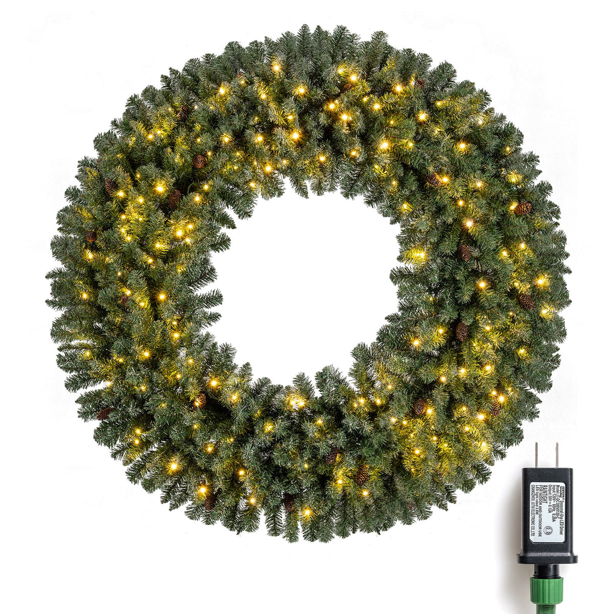 60 Inch Pre-Lit Artificial Christmas Wreath 200 LED Warm White Lights-1 Piece-Christmas Decorations & Accessories-DECOROLALA
