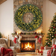 60 Inch Pre-Lit Artificial Christmas Wreath 200 LED Warm White Lights-1 Piece-Christmas Decorations & Accessories-DECOROLALA