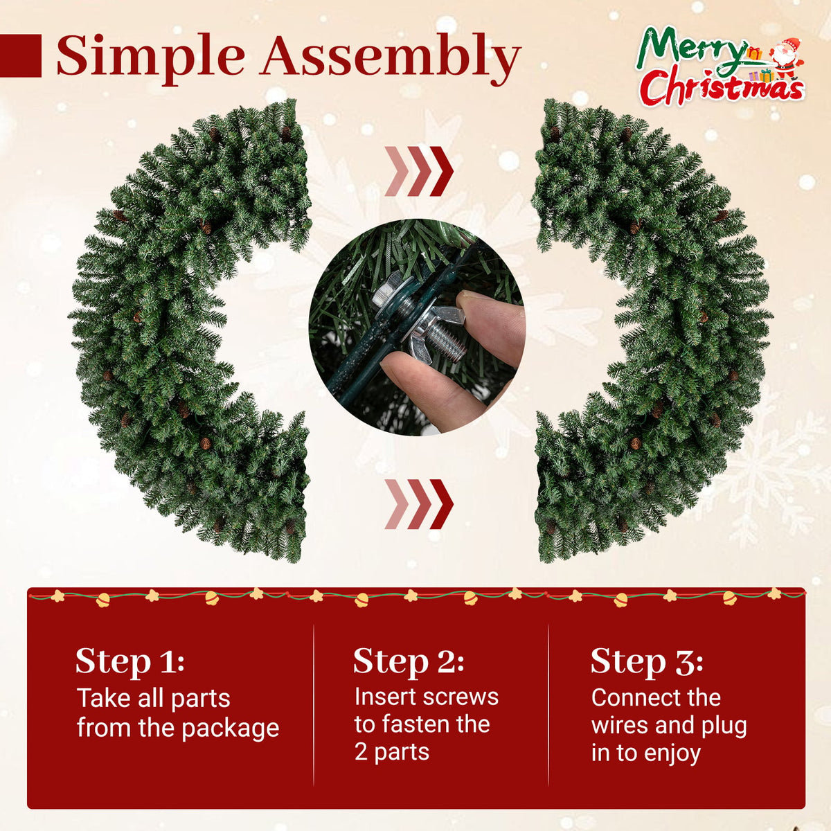 60 Inch Pre-Lit Artificial Christmas Wreath 200 LED Warm White Lights-Set of 2-Christmas Decorations & Accessories-DECOROLALA
