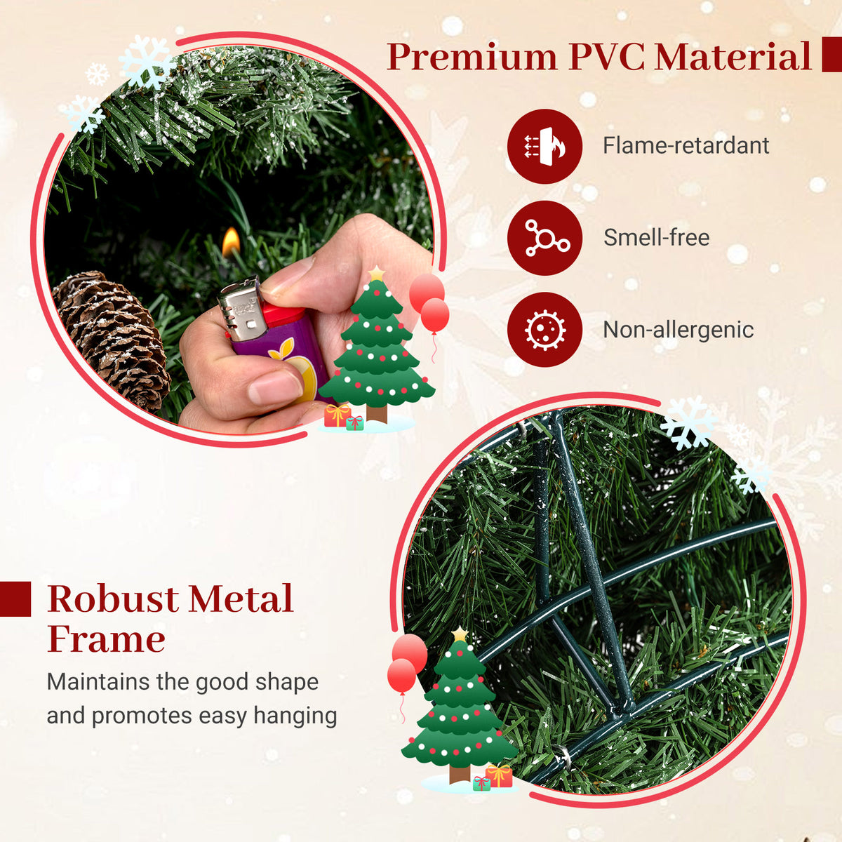 60 Inch Pre-Lit Artificial Christmas Wreath 200 LED Warm White Lights-Set of 2-Christmas Decorations & Accessories-DECOROLALA