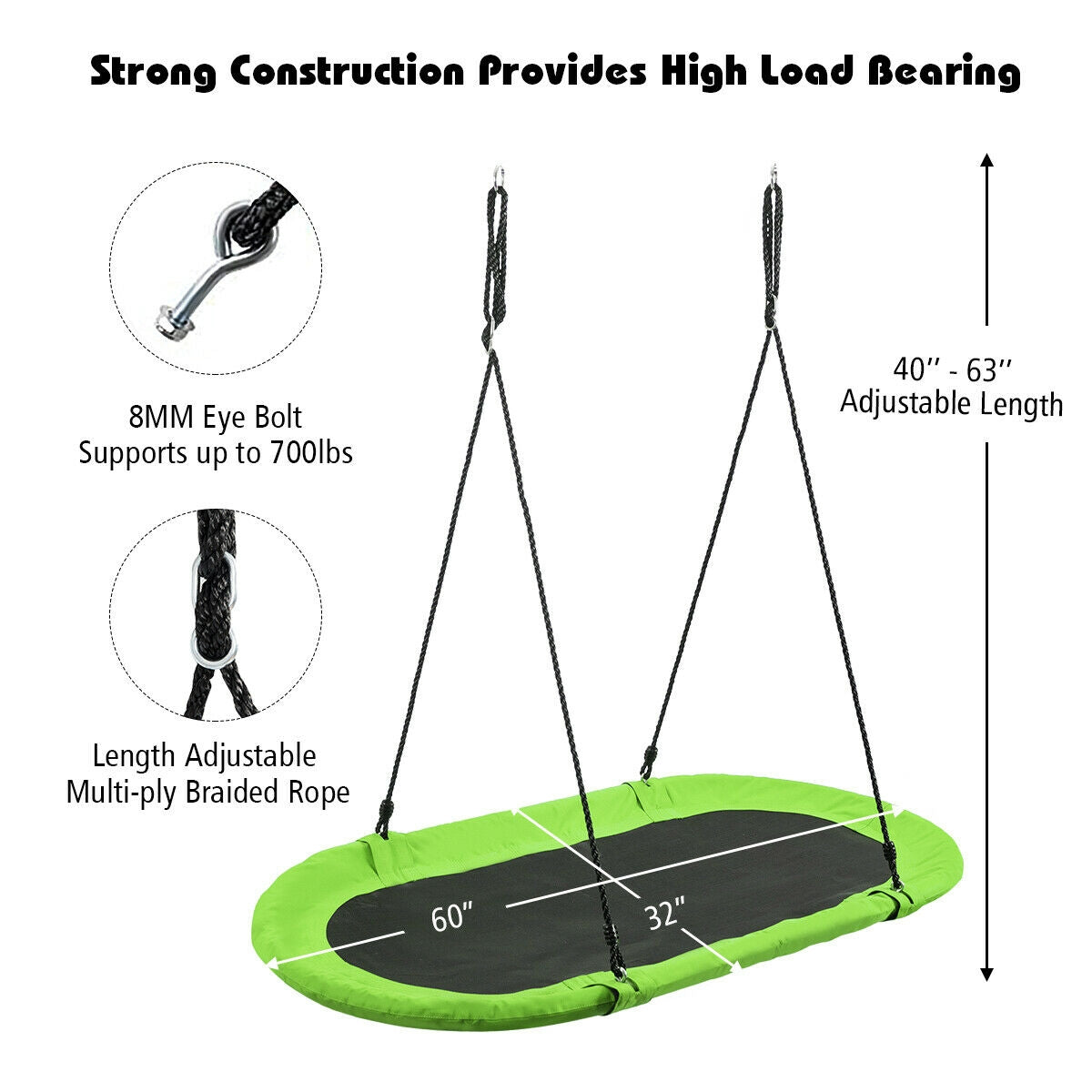 60 Inch Saucer Surf Outdoor Adjustable Swing Set
