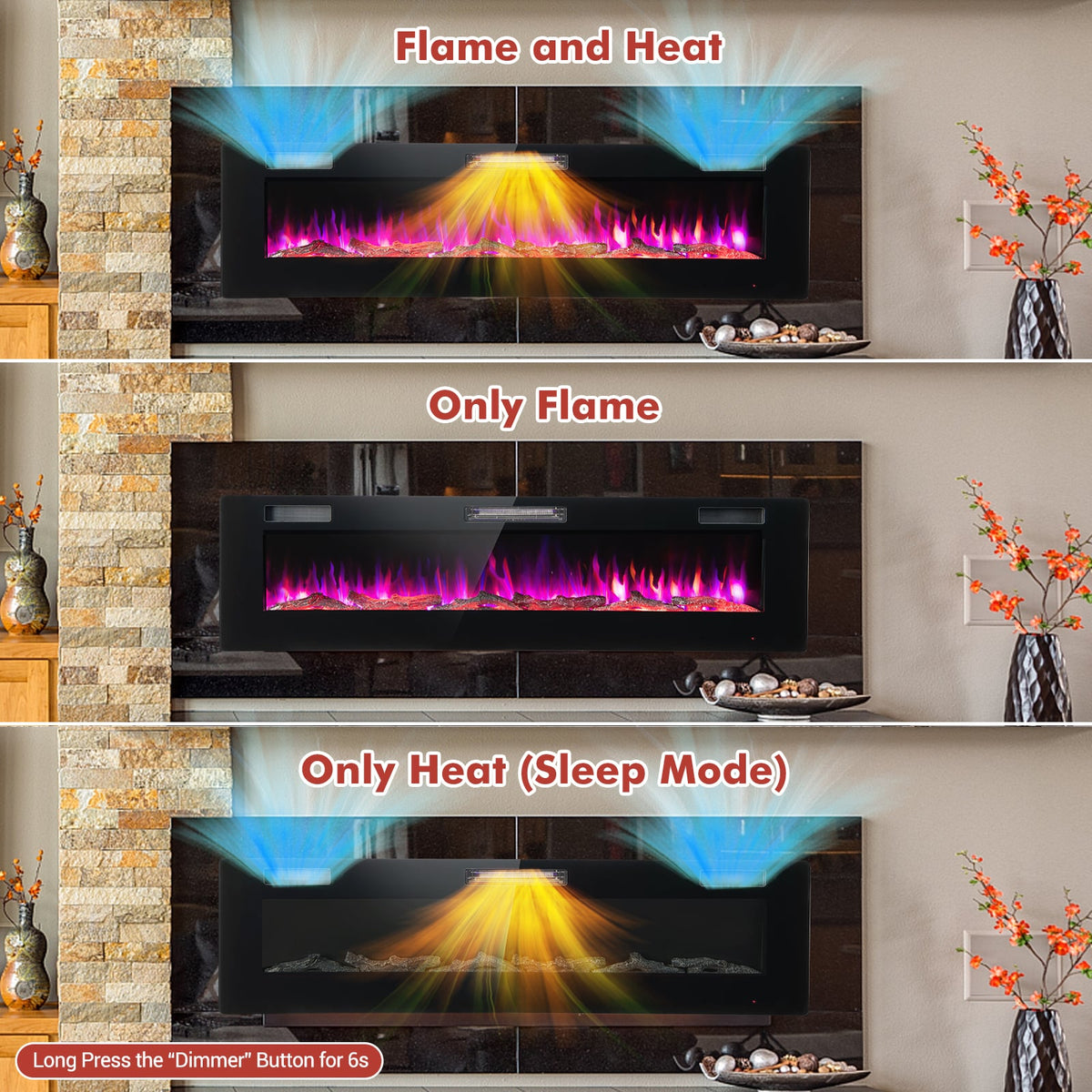 60 Inches Ultra-thin Electric Fireplace with Remote Control and Timer Function-Fireplaces-DECOROLALA