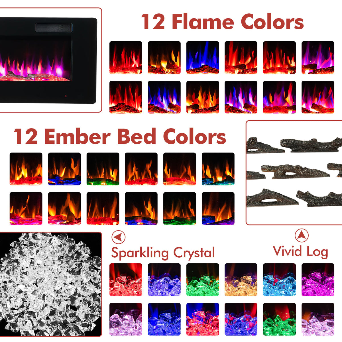 60 Inches Ultra-thin Electric Fireplace with Remote Control and Timer Function-Fireplaces-DECOROLALA