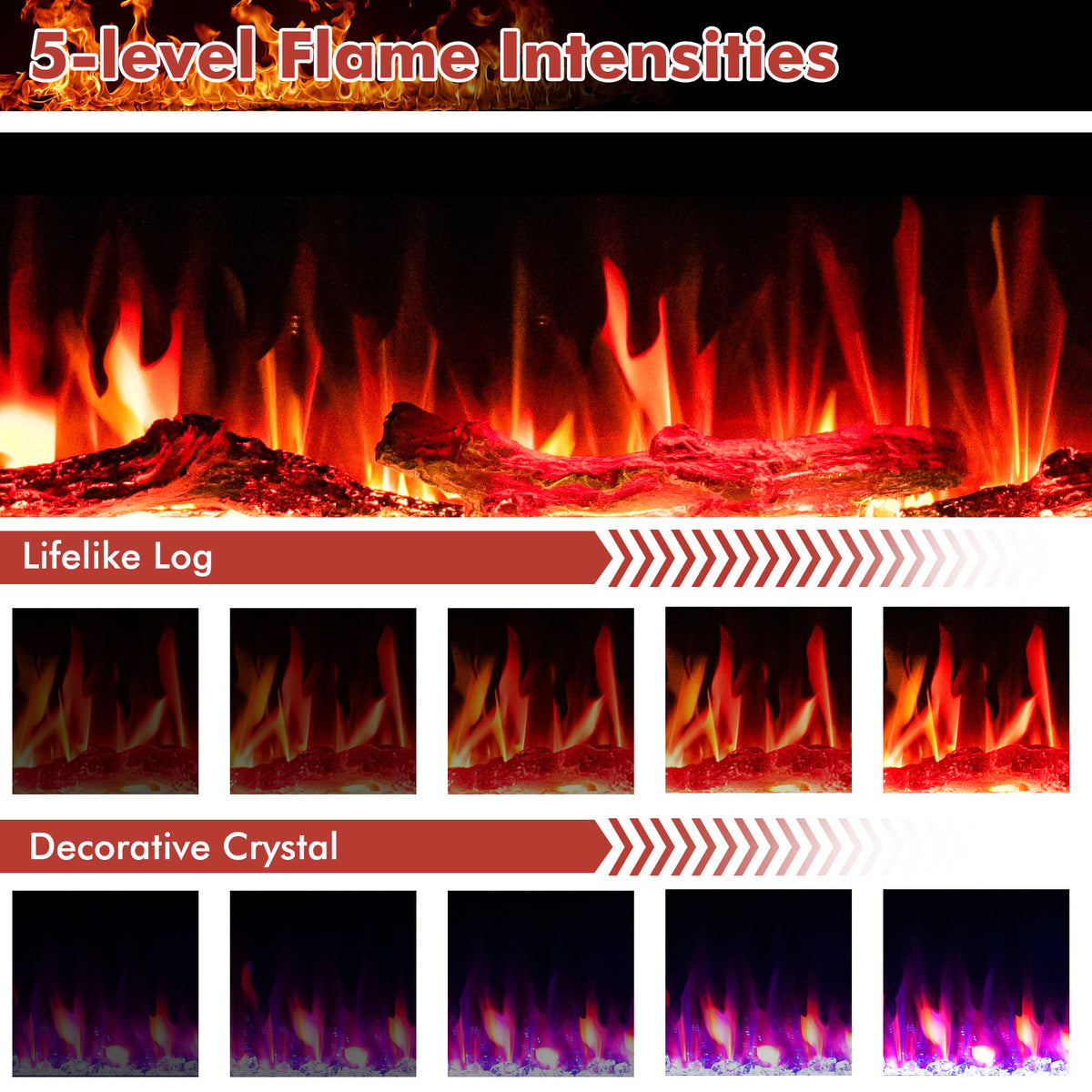 60 Inches Ultra-thin Electric Fireplace with Remote Control and Timer Function-Fireplaces-DECOROLALA