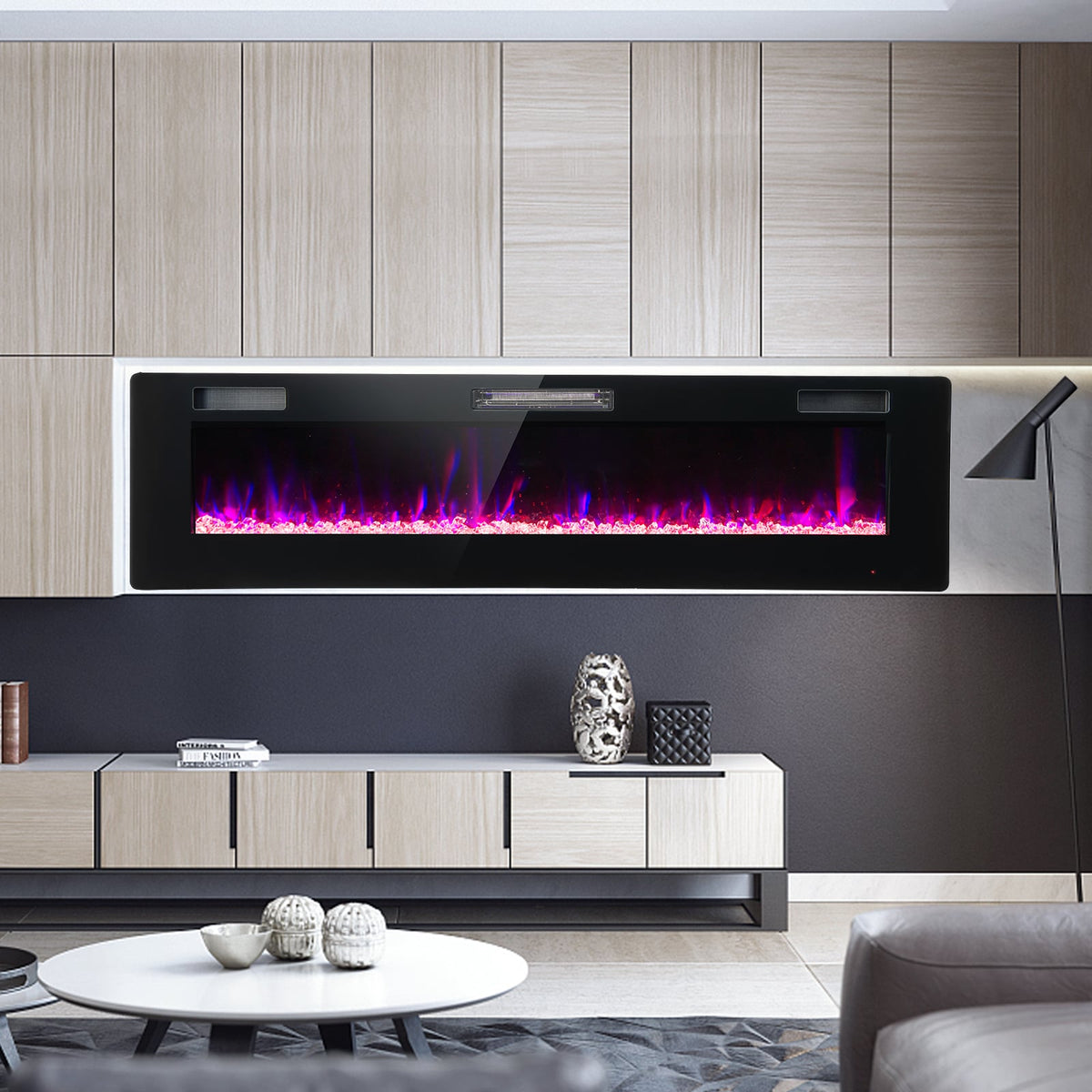 60 Inches Ultra-thin Electric Fireplace with Remote Control and Timer Function-Fireplaces-DECOROLALA