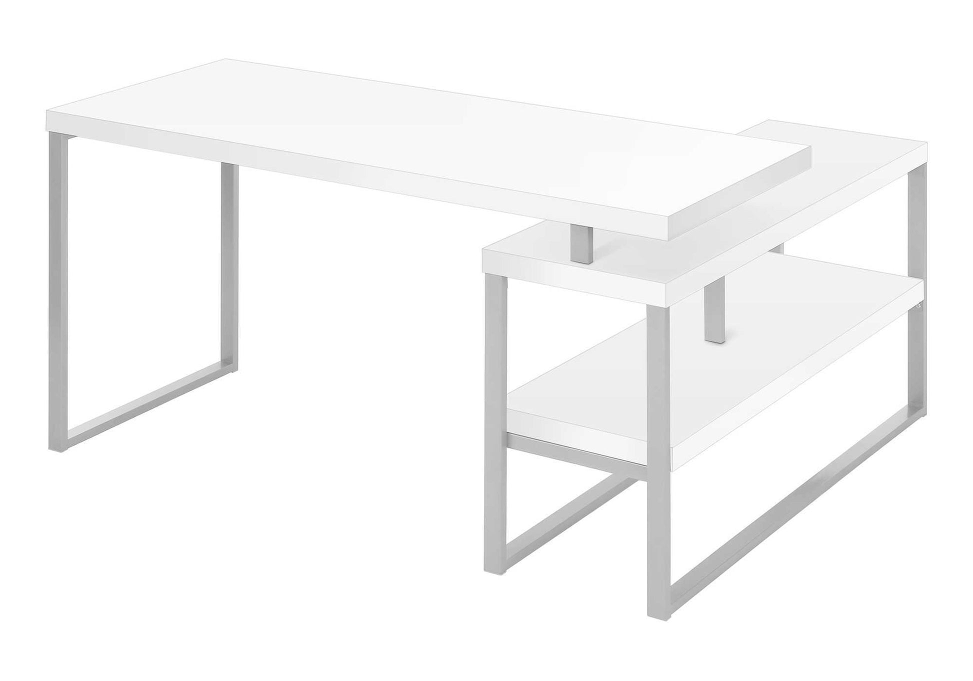 60" L-Shaped Corner Desk with Storage, White/Silver-Computer Desk-DECOROLALA