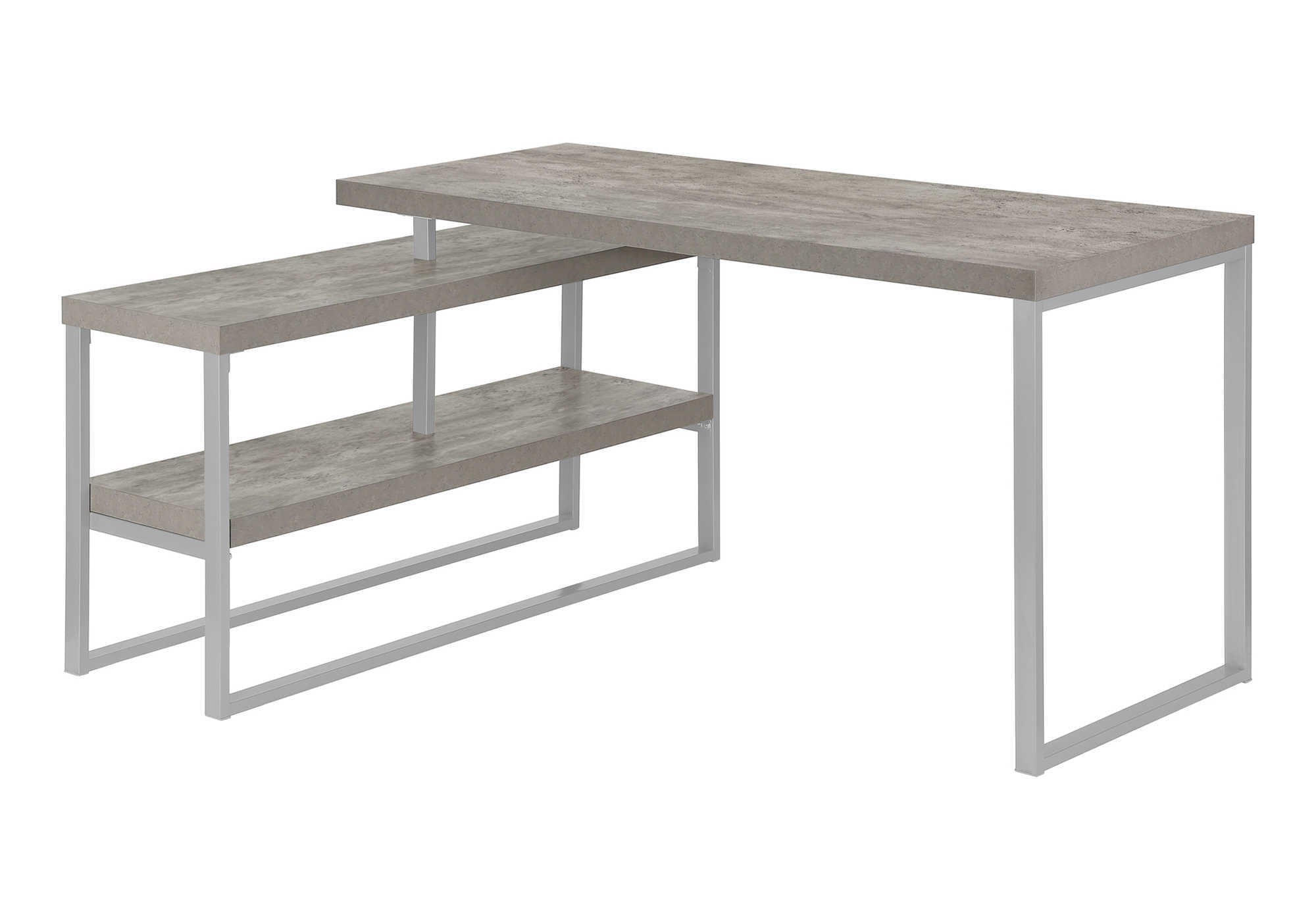 60" L-Shaped Corner Desk with Storage, White/Silver-Computer Desk-DECOROLALA