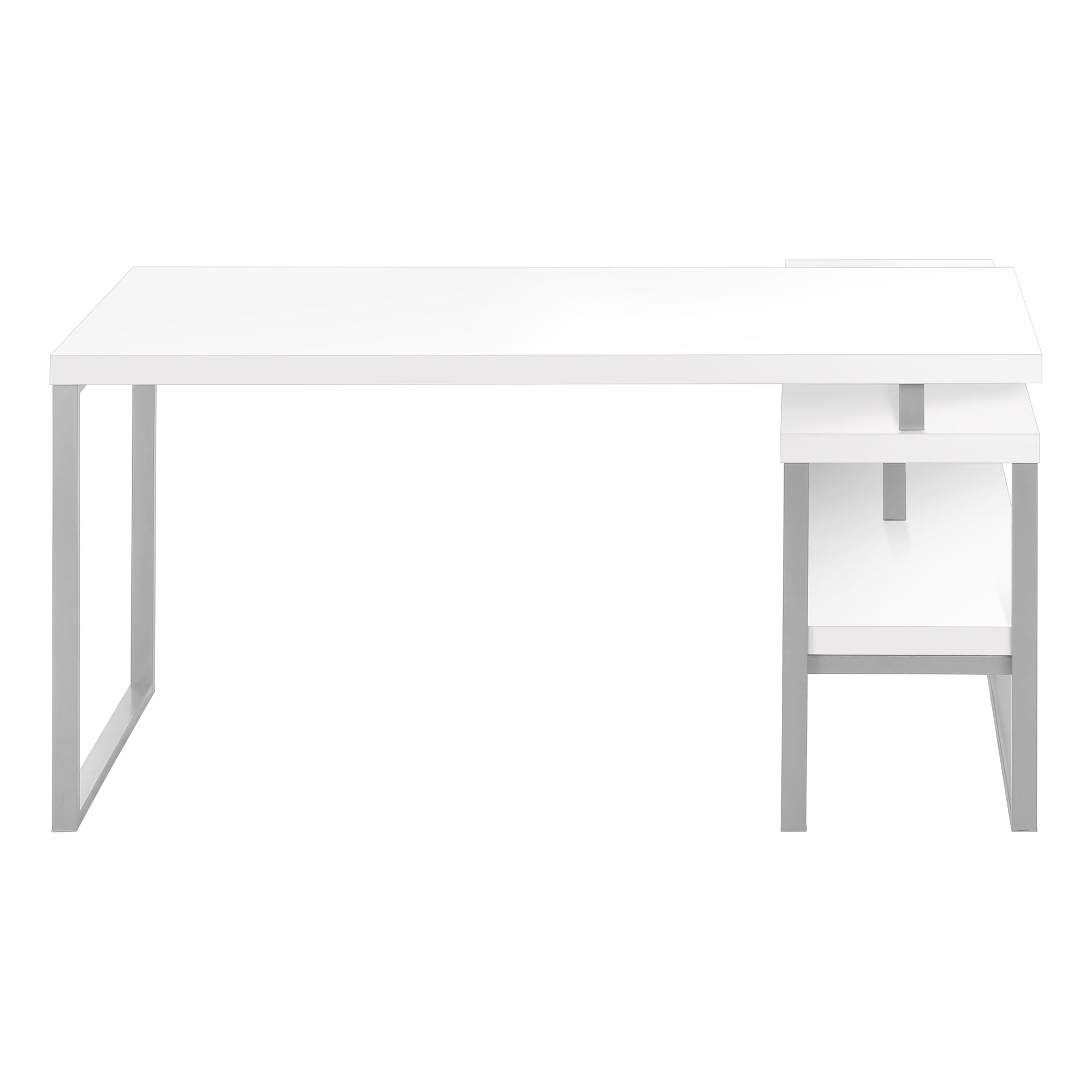 60" L-Shaped Corner Desk with Storage, White/Silver-Computer Desk-DECOROLALA