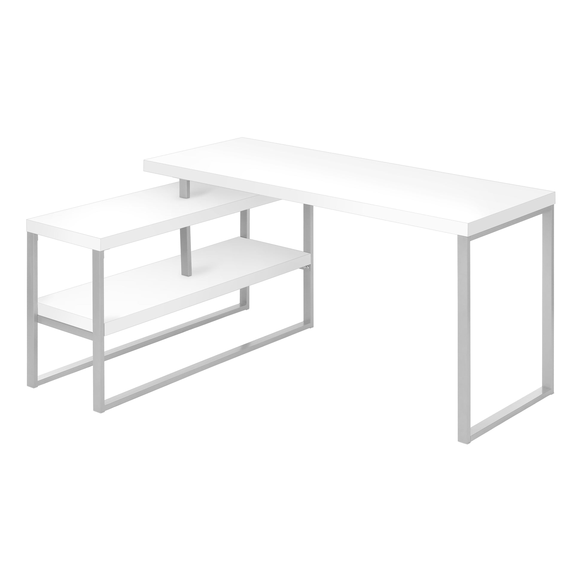60" L-Shaped Corner Desk with Storage, White/Silver-Computer Desk-DECOROLALA