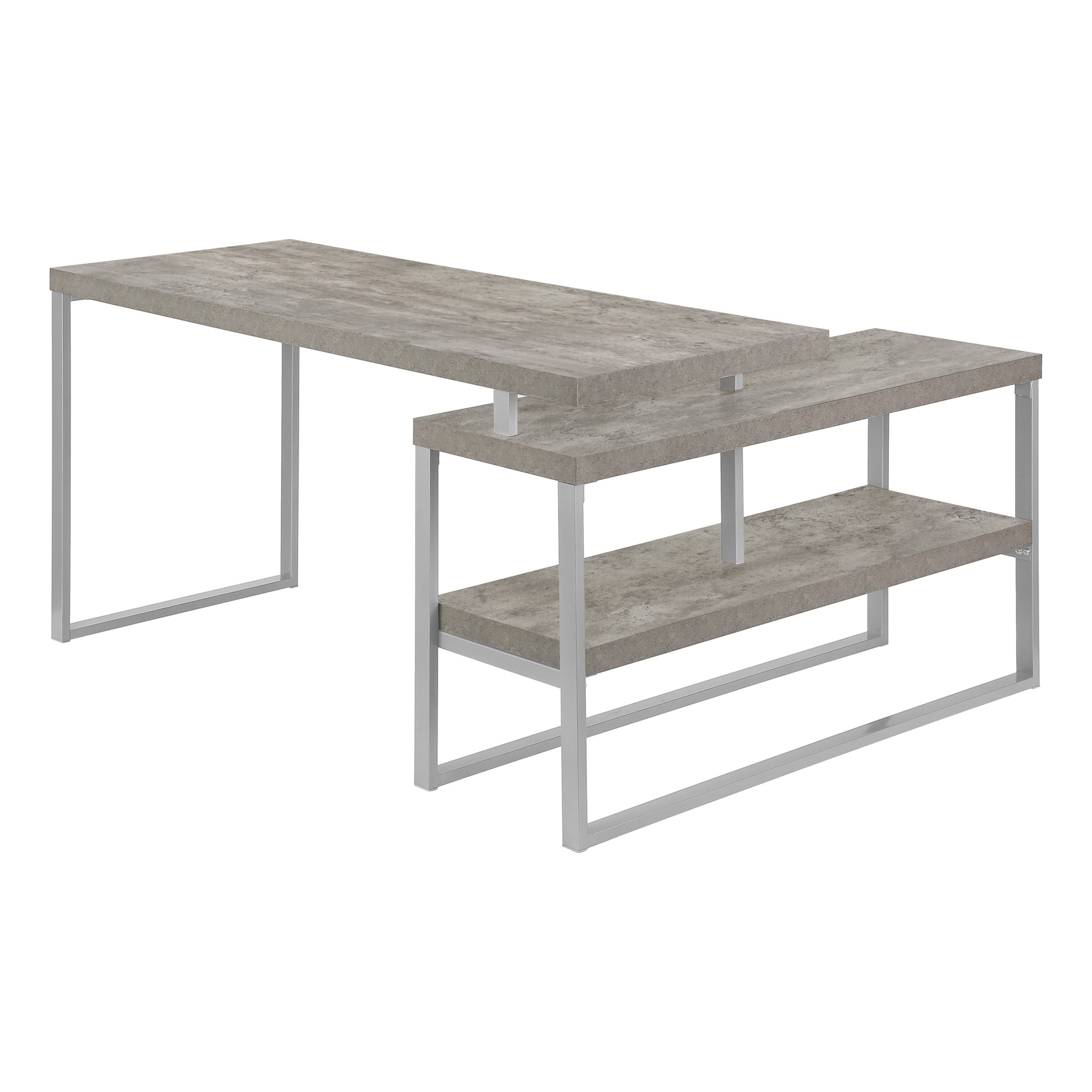 60" L-Shaped Corner Desk with Storage, White/Silver-Computer Desk-DECOROLALA
