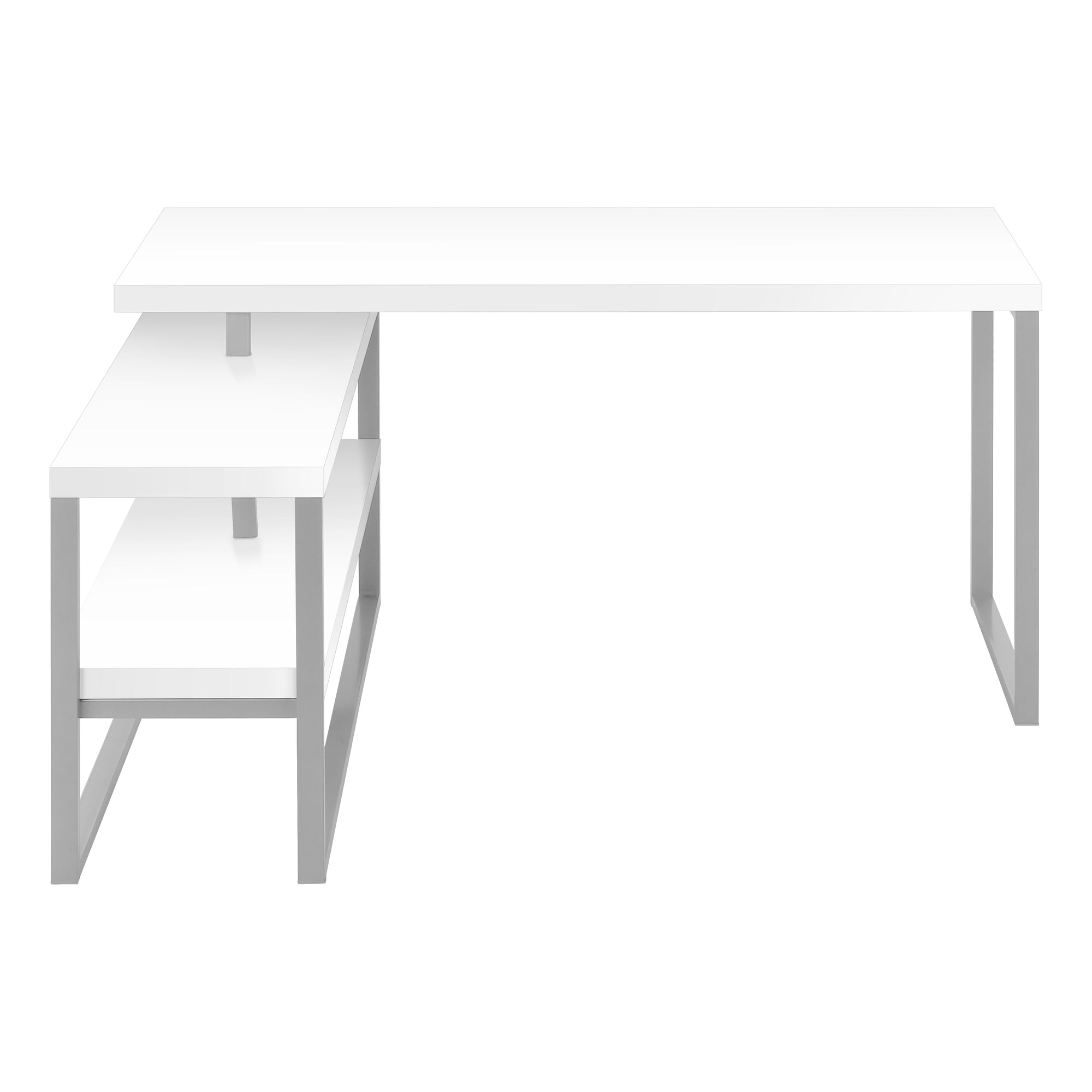 60" L-Shaped Corner Desk with Storage, White/Silver-Computer Desk-DECOROLALA