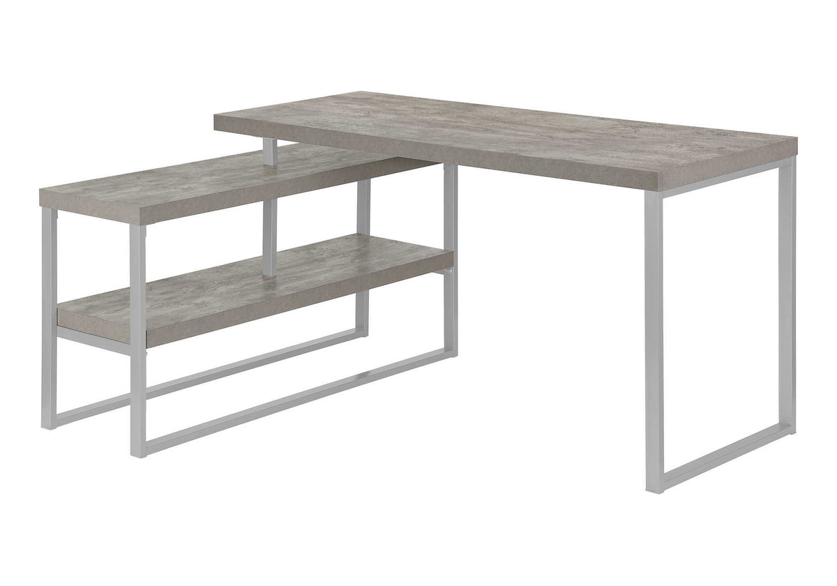 60" L-Shaped Corner Desk with Storage, White/Silver-Computer Desks-DECOROLALA