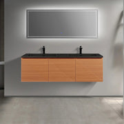 60" Light Oak Wall-Mounted Double Sink Bathroom Vanity with Black Engineered Quartz Countertop-Migration_Bathroom Vanities-DECOROLALA