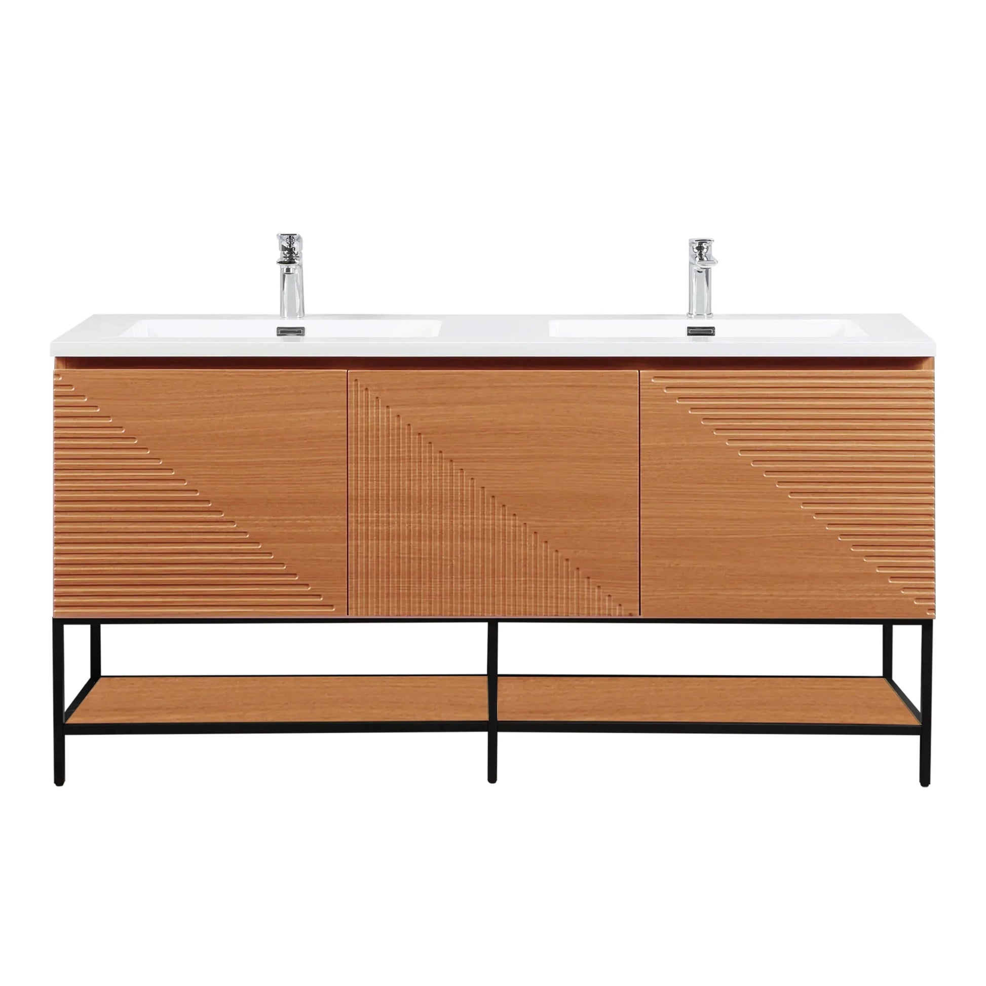 60" Light Oak Wall-Mounted Double Sink Bathroom Vanity with White Polymarble Countertop-Migration_Bathroom Vanities-DECOROLALA