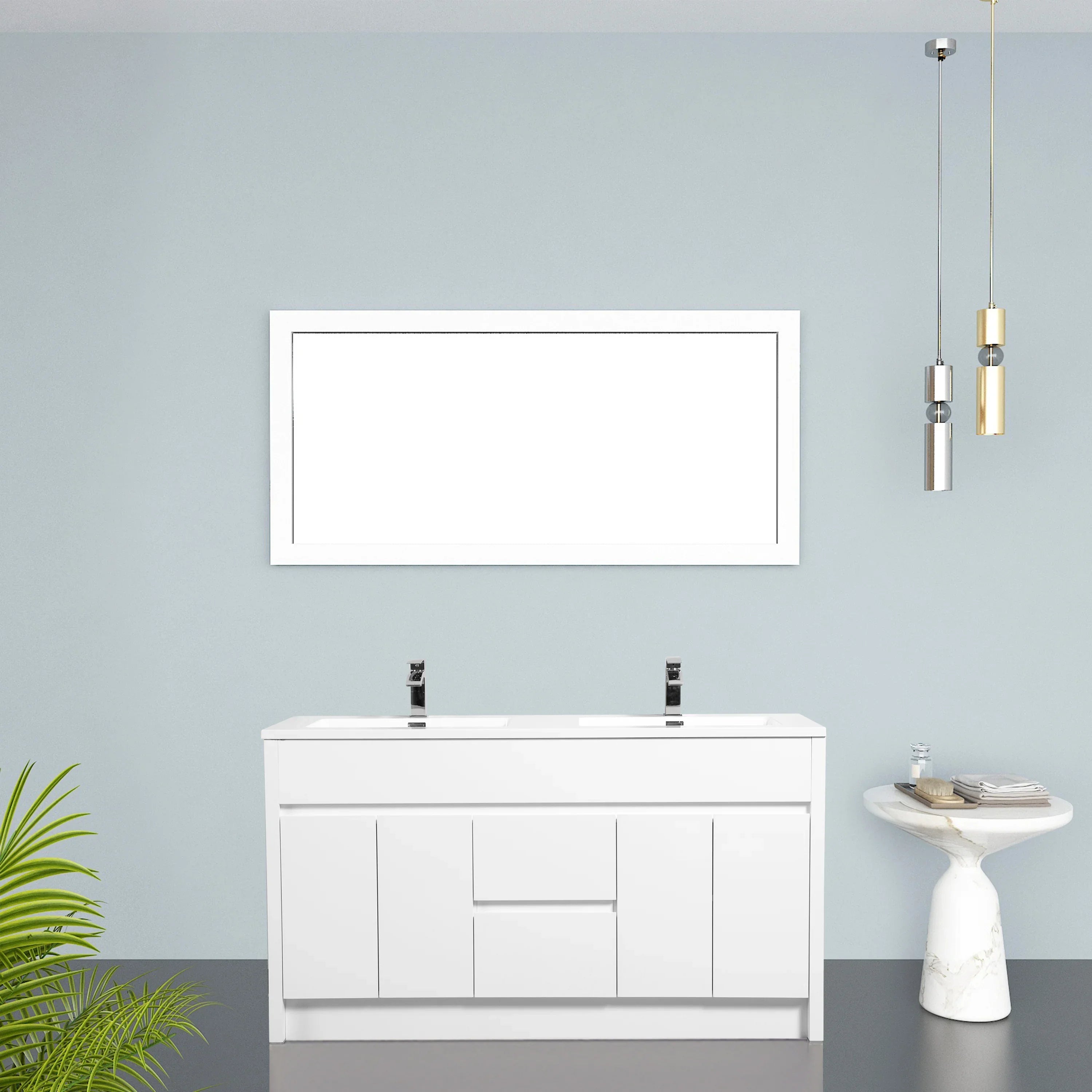 60" Matte White Rectangular Framed Mirror - Designed for Horizontal & Vertical Installation