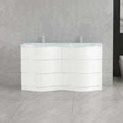 60" Matte White Freestanding Double Sink Bathroom Vanity with White Glass Countertop-Migration_Bathroom Vanities-DECOROLALA