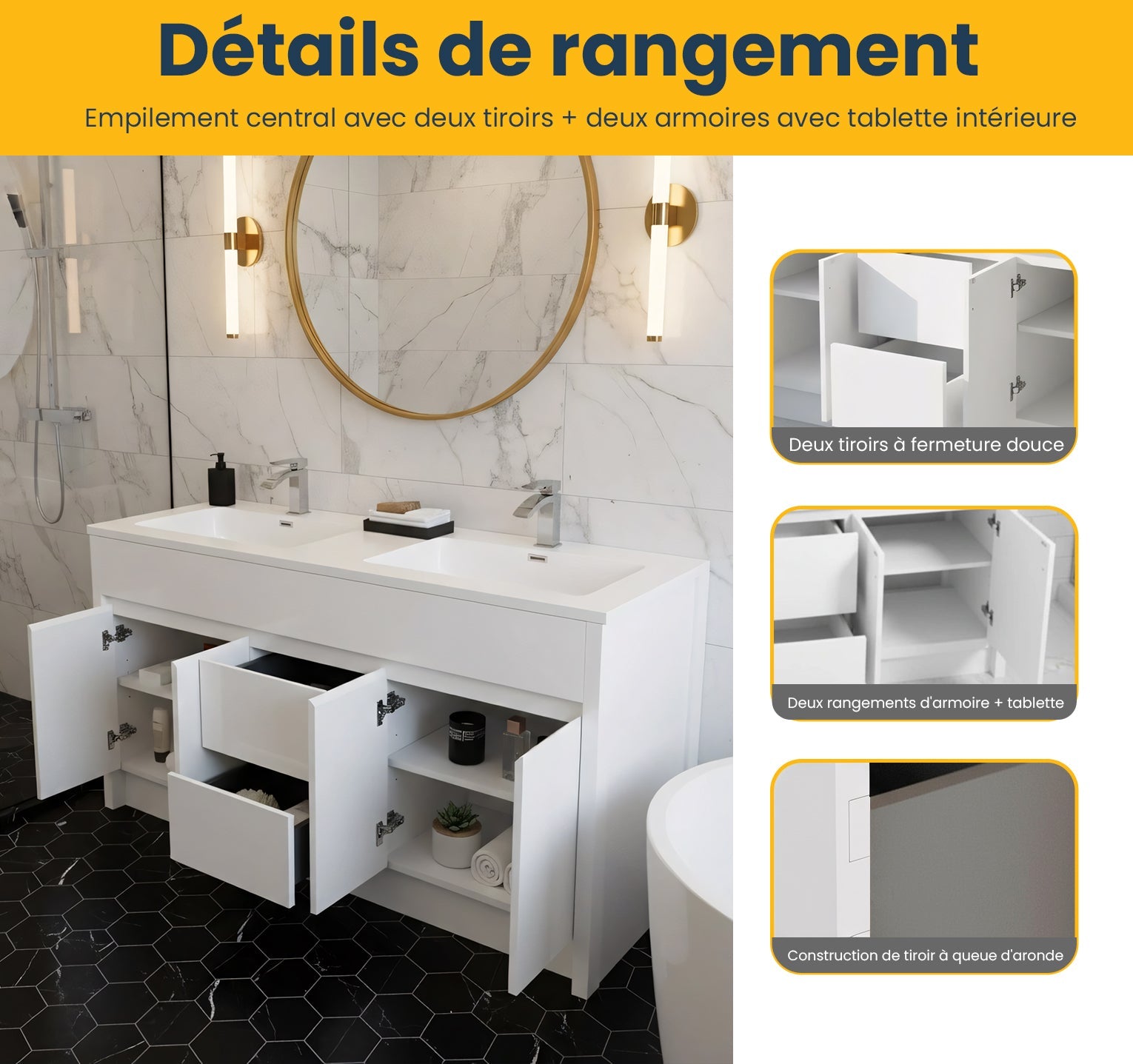 60" Matte White Freestanding Double Sink Bathroom Vanity with White Polymarble Countertop-Migration_Bathroom Vanities-DECOROLALA