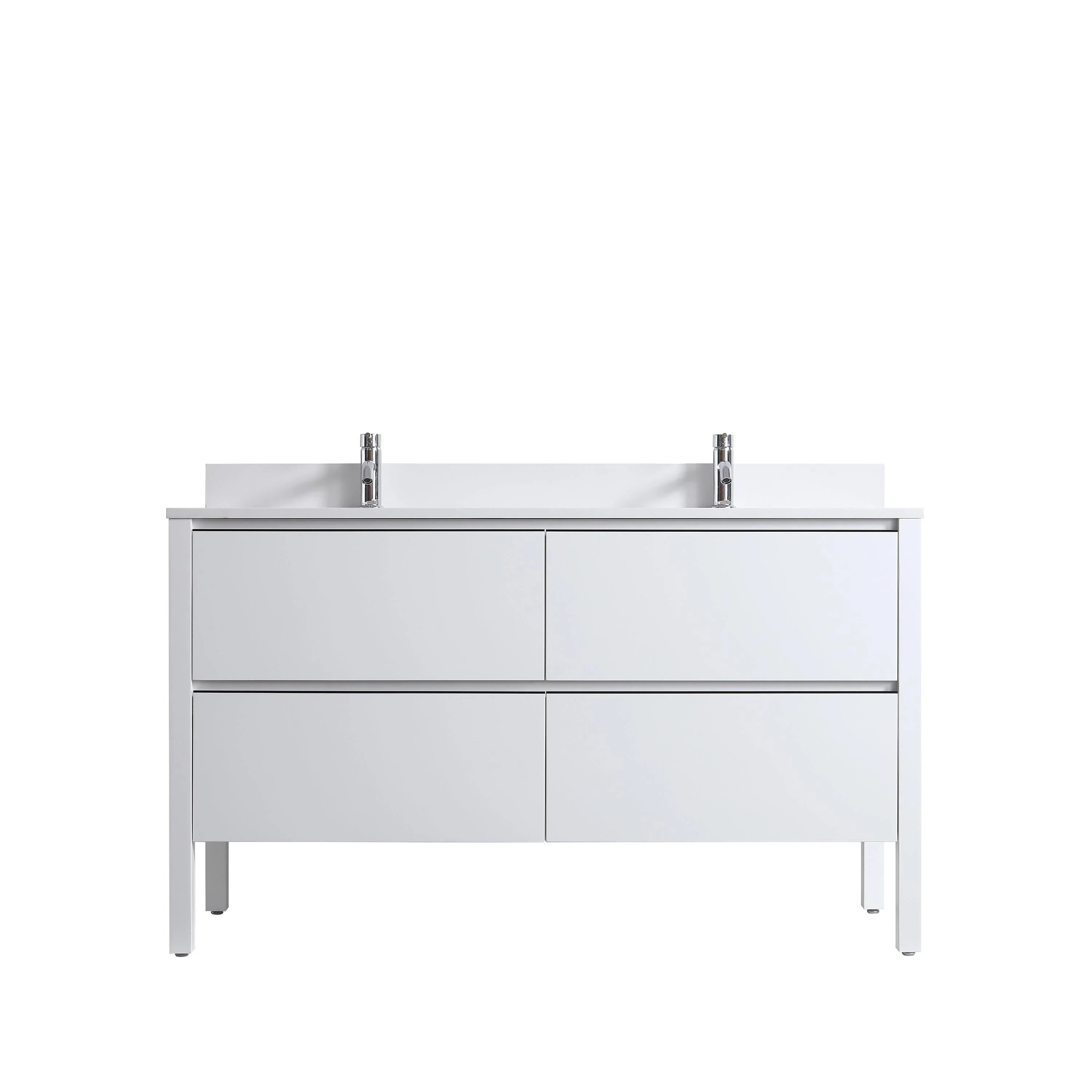 60" Matte White Freestanding Double Sink Vanity with White Quartz Countertop and Ceramic Sink-Migration_Bathroom Vanities-DECOROLALA