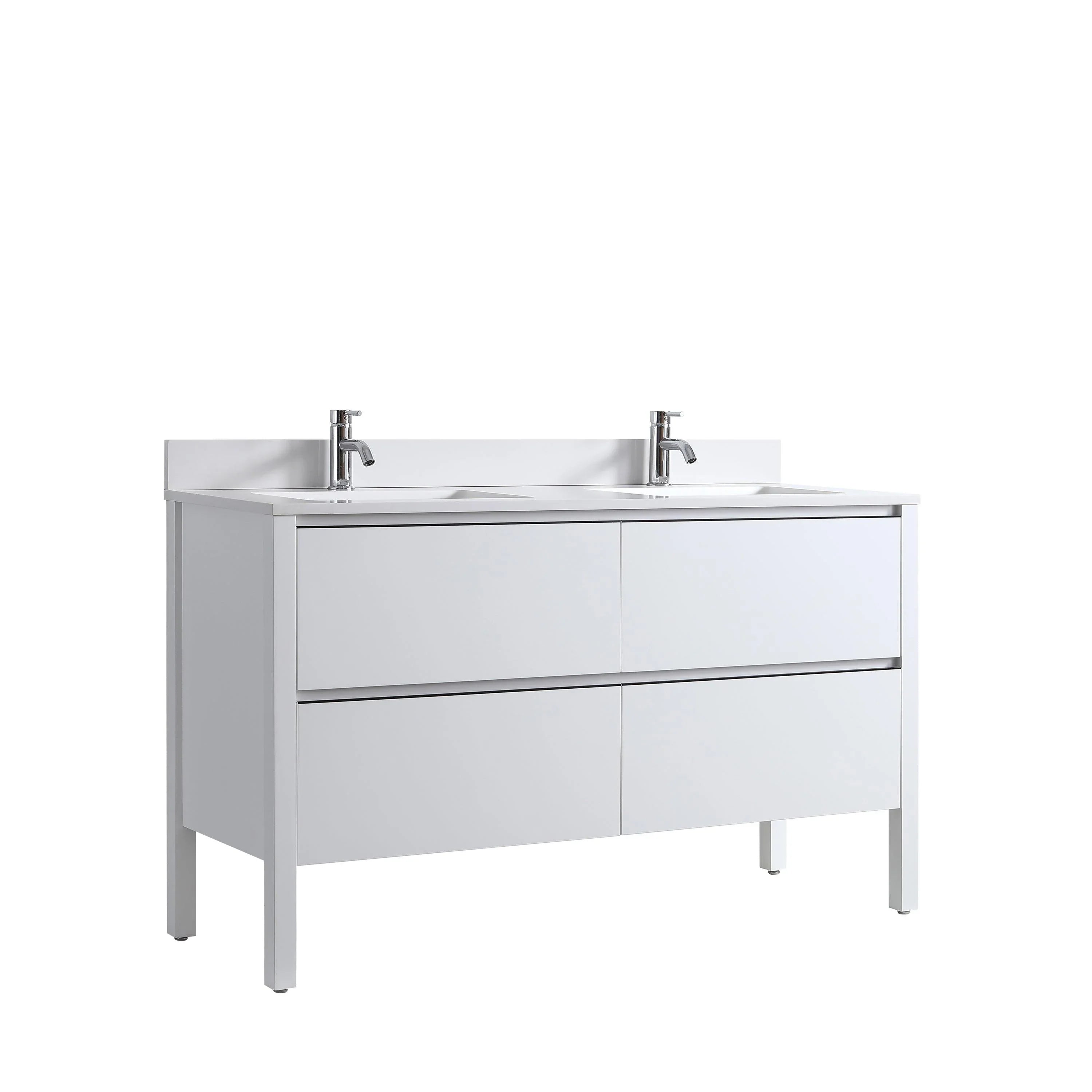 60" Matte White Freestanding Double Sink Vanity with White Quartz Countertop and Ceramic Sink-Migration_Bathroom Vanities-DECOROLALA
