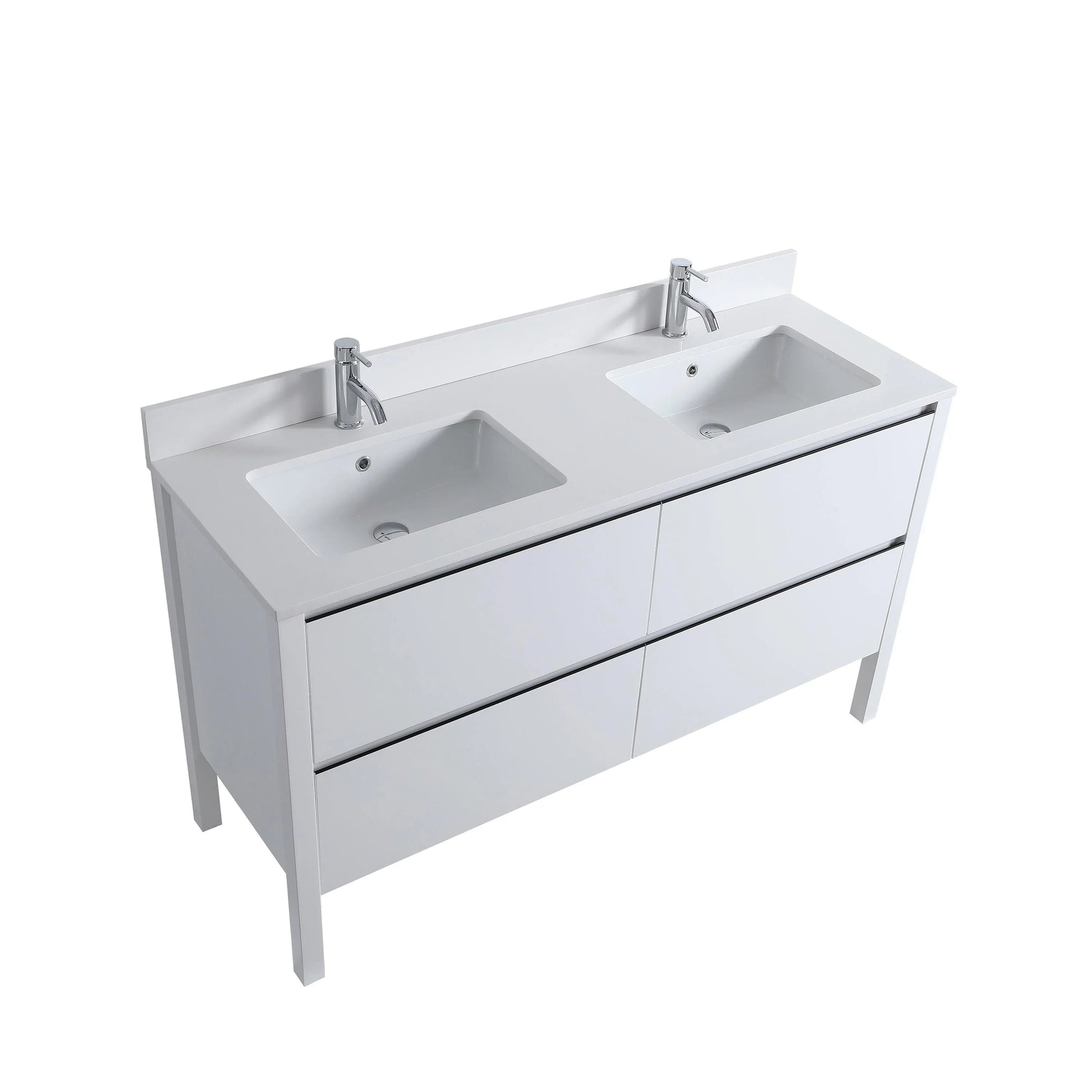 60" Matte White Freestanding Double Sink Vanity with White Quartz Countertop and Ceramic Sink-Migration_Bathroom Vanities-DECOROLALA