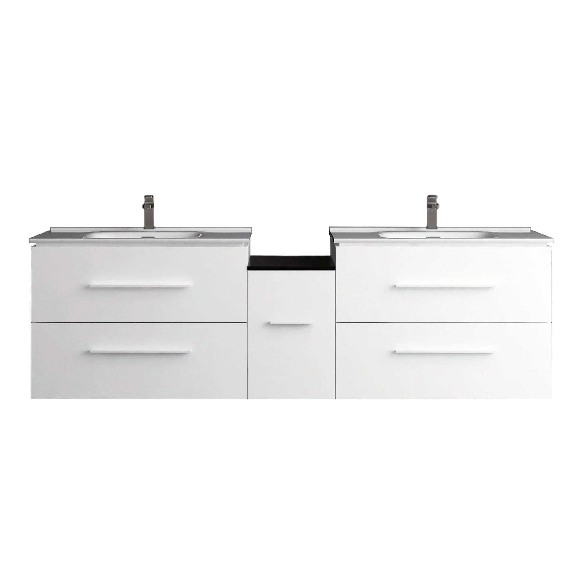 60" Matte White Wall Mount Double Sink Bathroom Vanity with White Ceramic Countertop-Migration_Bathroom Vanities-DECOROLALA