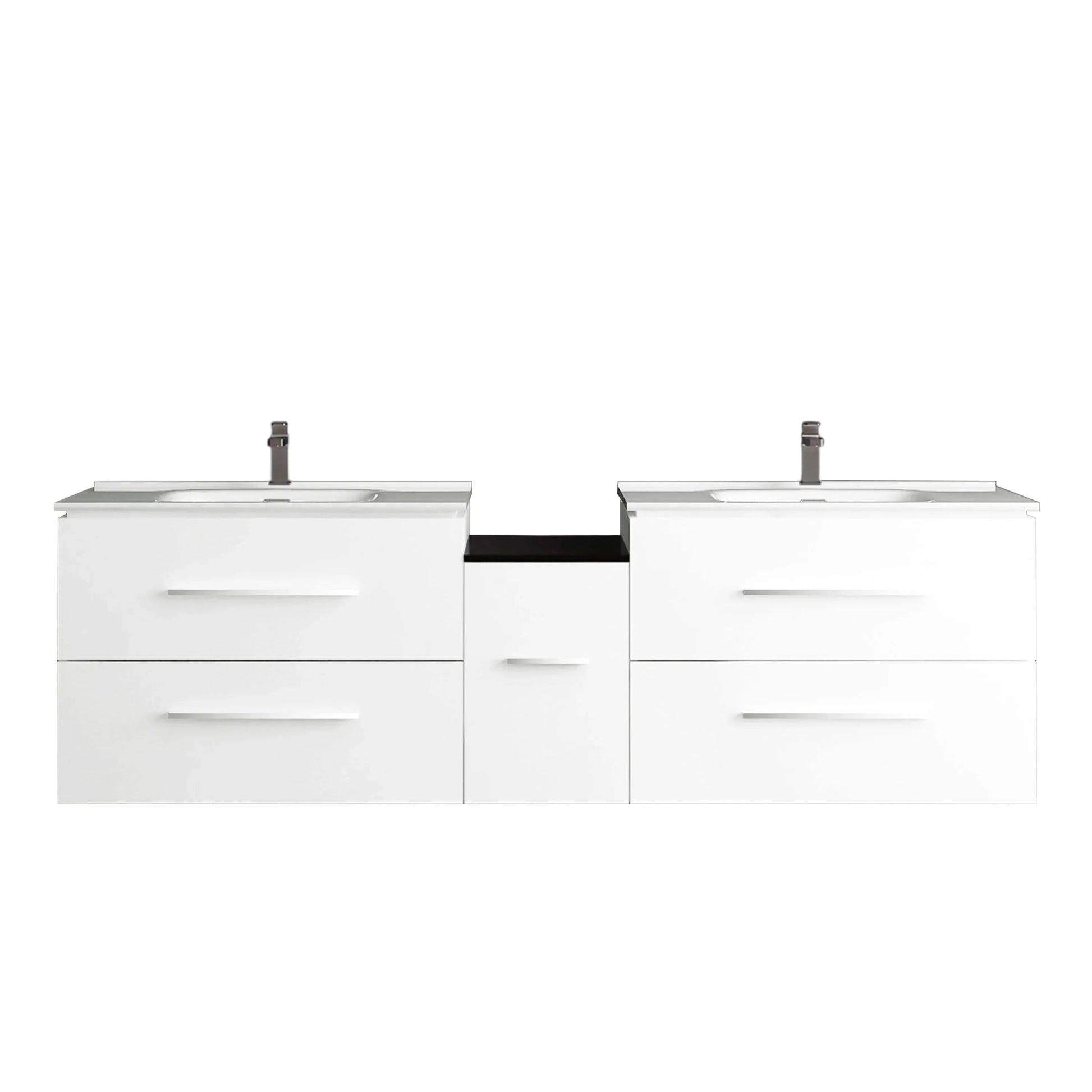 60" Matte White Wall Mount Double Sink Bathroom Vanity with White Ceramic Countertop-Migration_Bathroom Vanities-DECOROLALA
