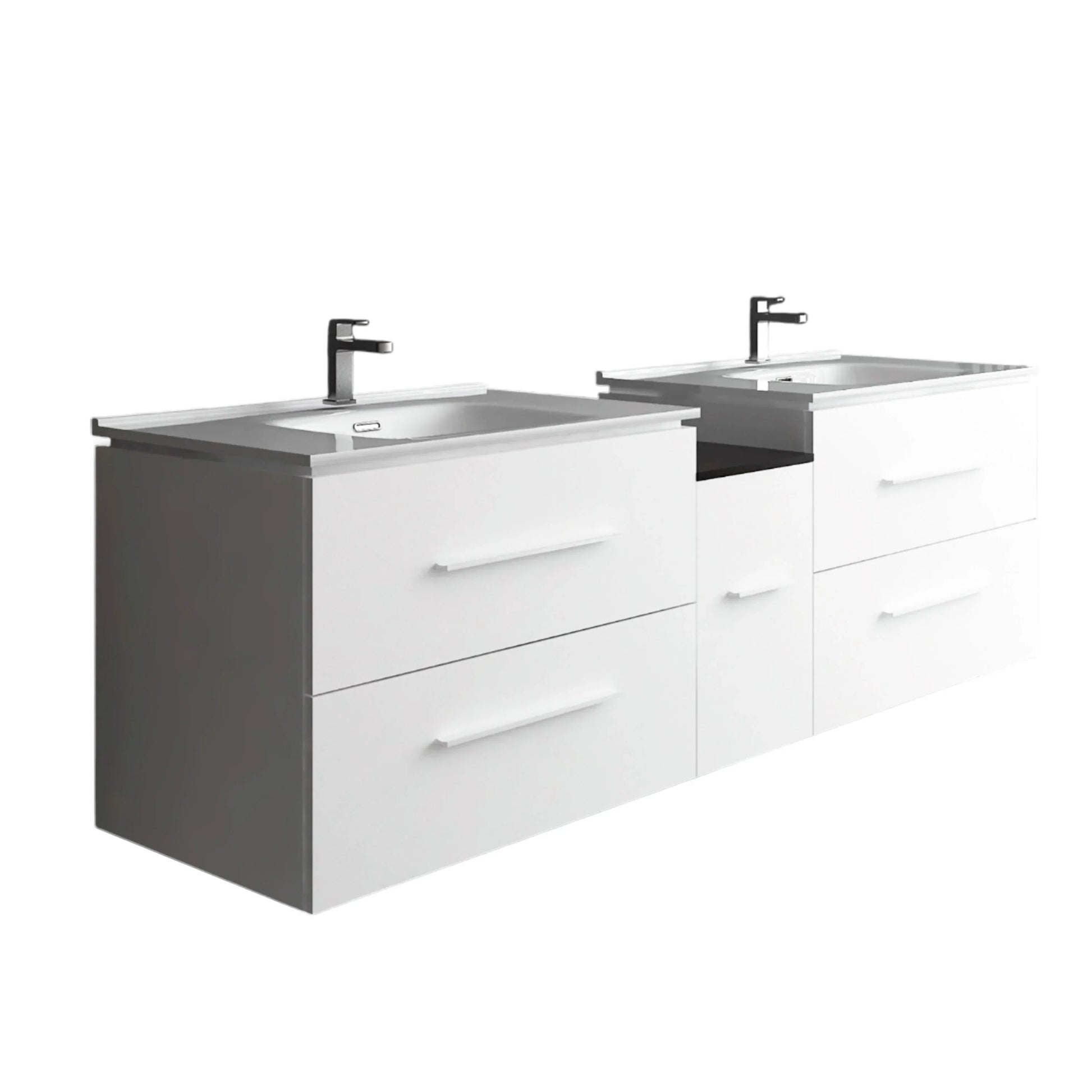 60" Matte White Wall Mount Double Sink Bathroom Vanity with White Ceramic Countertop-Migration_Bathroom Vanities-DECOROLALA