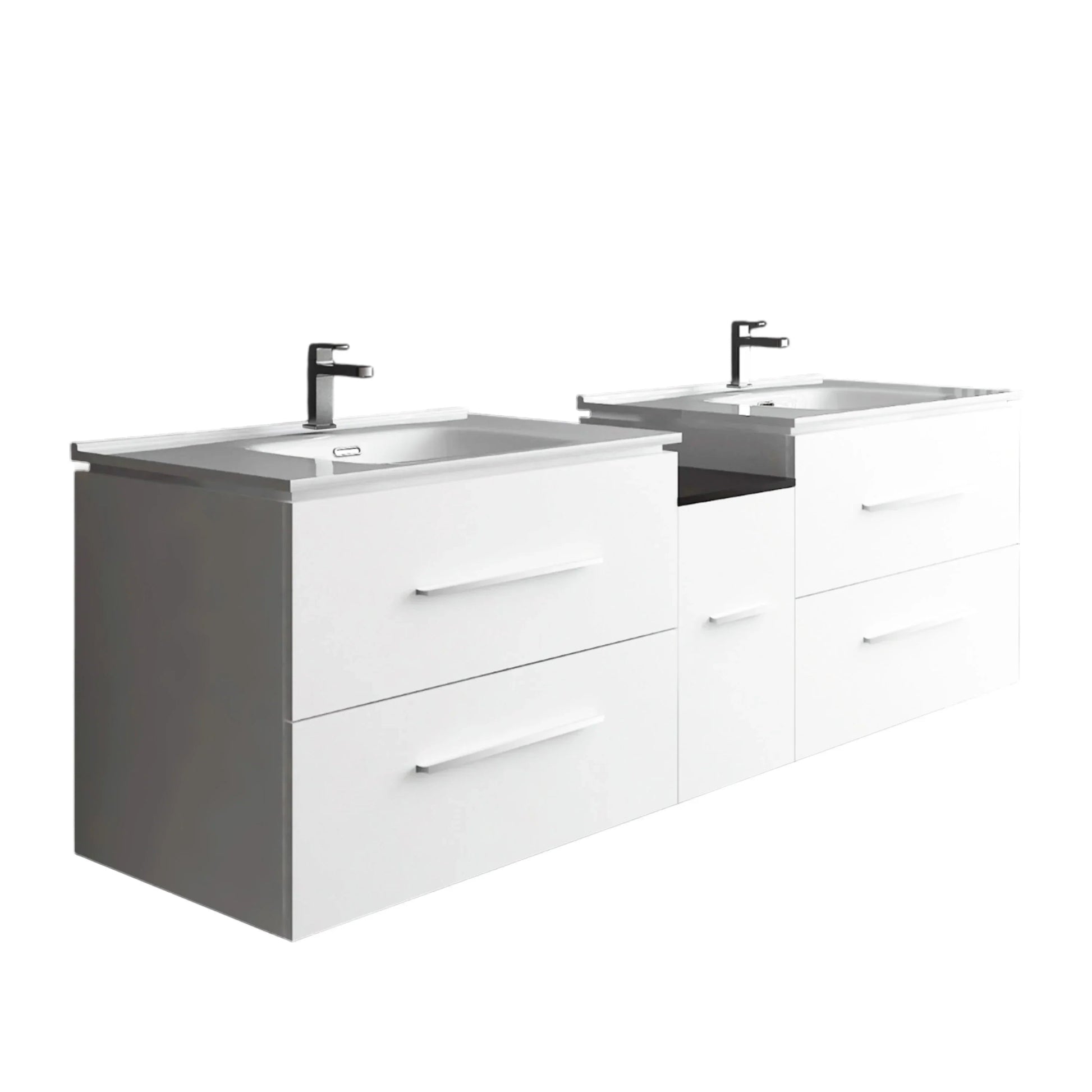 60" Matte White Wall Mount Double Sink Bathroom Vanity with White Ceramic Countertop-Migration_Bathroom Vanities-DECOROLALA