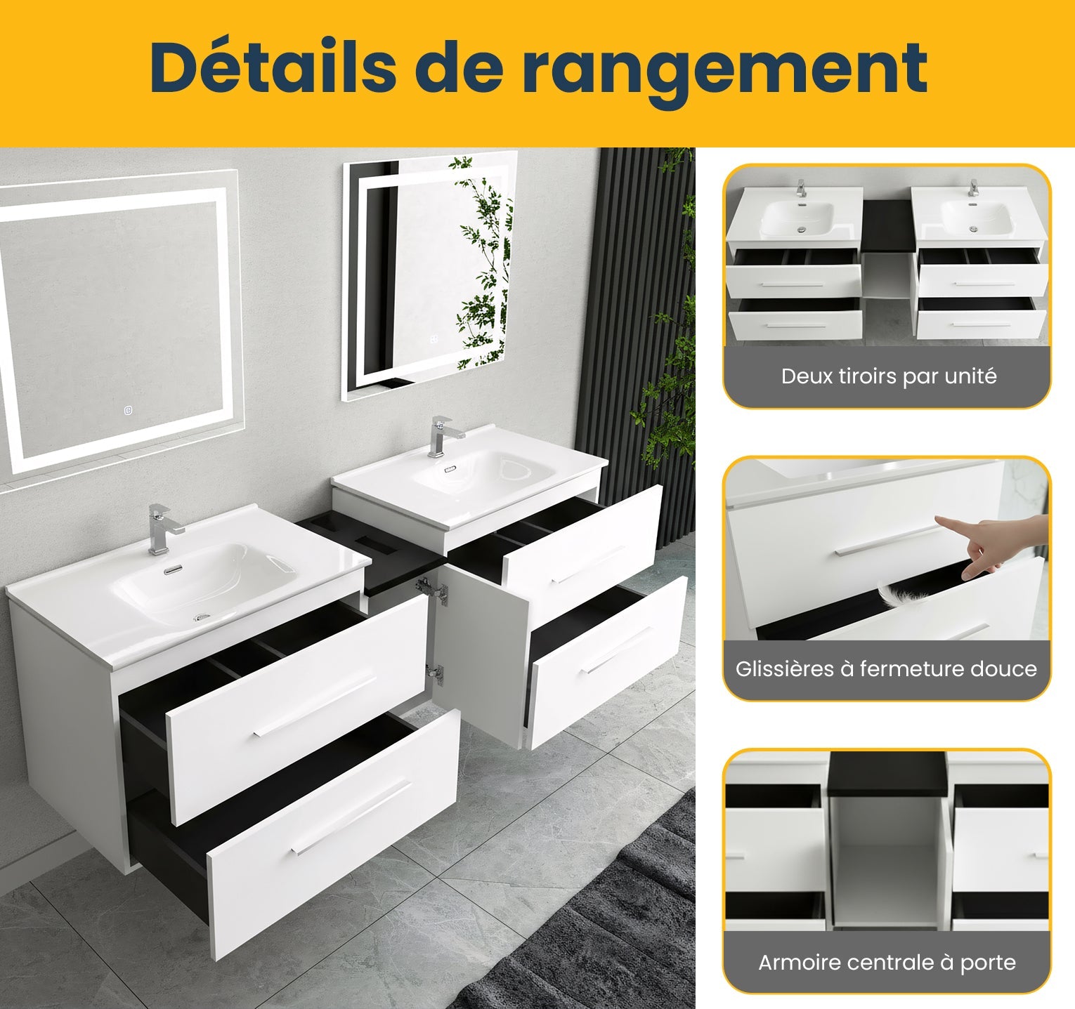 60" Matte White Wall Mount Double Sink Bathroom Vanity with White Ceramic Countertop-Migration_Bathroom Vanities-DECOROLALA