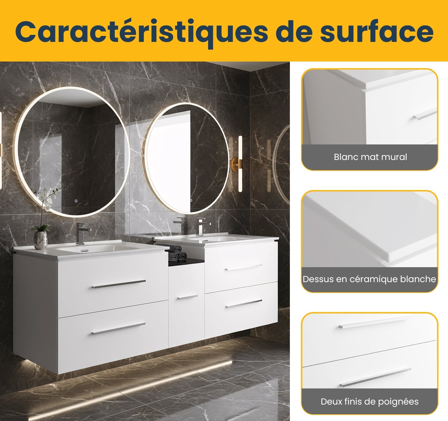 60" Matte White Wall Mount Double Sink Bathroom Vanity with White Ceramic Countertop-Migration_Bathroom Vanities-DECOROLALA