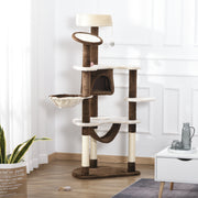 60" Multi-Level Cat Tree with Condo and Hammock - Brown/Beige-Cats-DECOROLALA