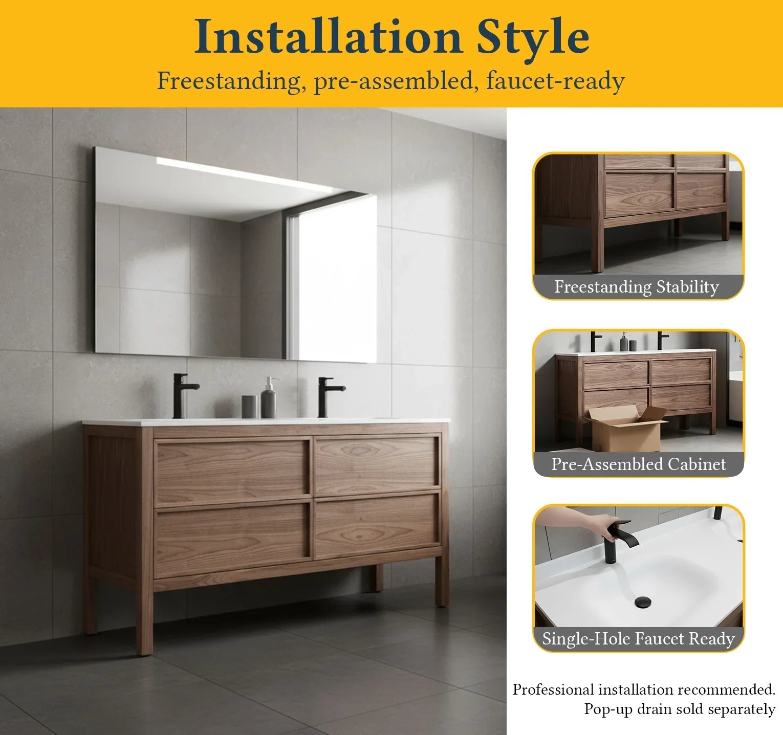 60" Natural Walnut Freestanding Double Sink Bathroom Vanity with White Solid Surface Countertop-Migration_Bathroom Vanities-DECOROLALA