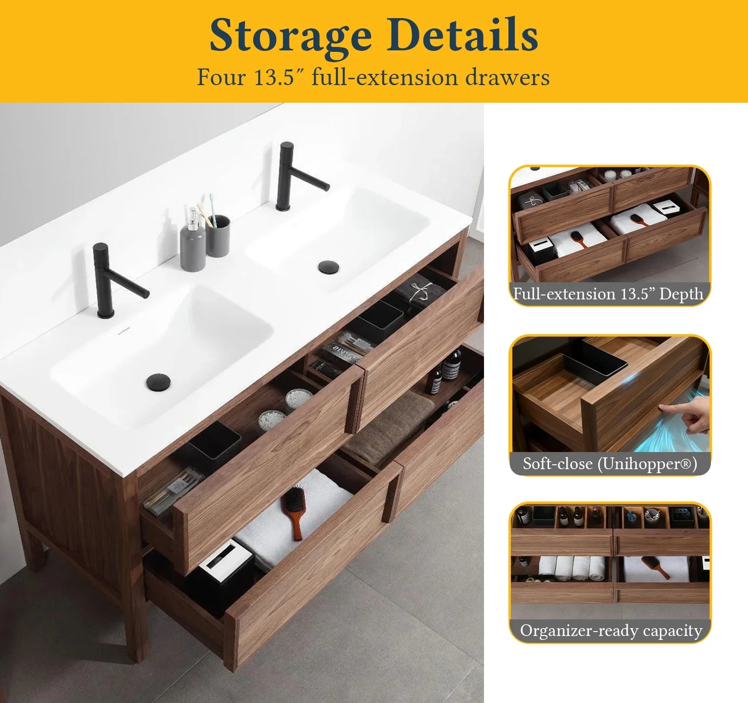 60" Natural Walnut Freestanding Double Sink Bathroom Vanity with White Solid Surface Countertop-Migration_Bathroom Vanities-DECOROLALA