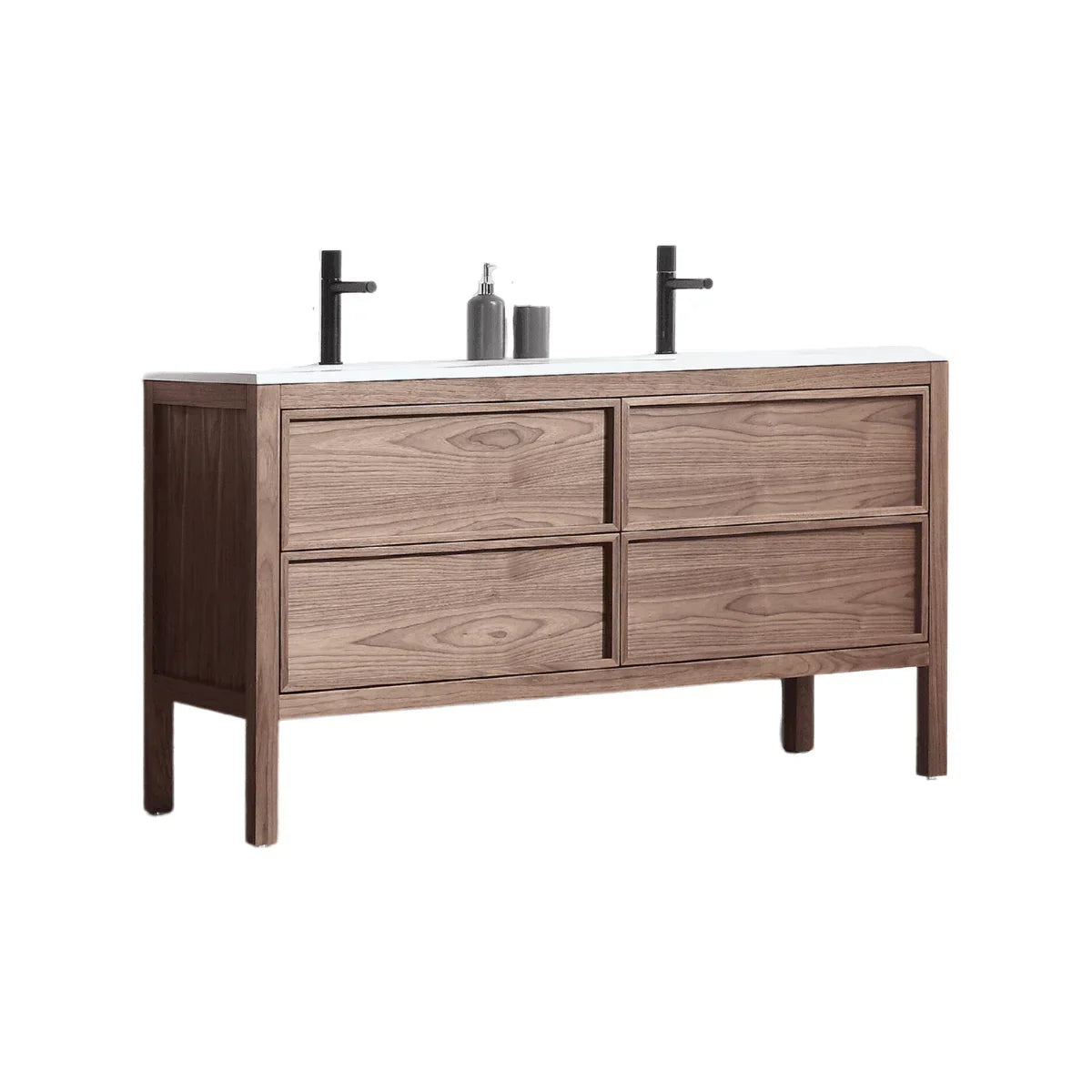 60" Natural Walnut Freestanding Double Sink Bathroom Vanity with White Solid Surface Countertop-Migration_Bathroom Vanities-DECOROLALA