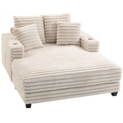60" Oversized Chaise Lounge Sofa Bed - Beige Corduroy-Home Furnishings > Living Room Furniture > Sofas & Reclining Chairs-DECOROLALA