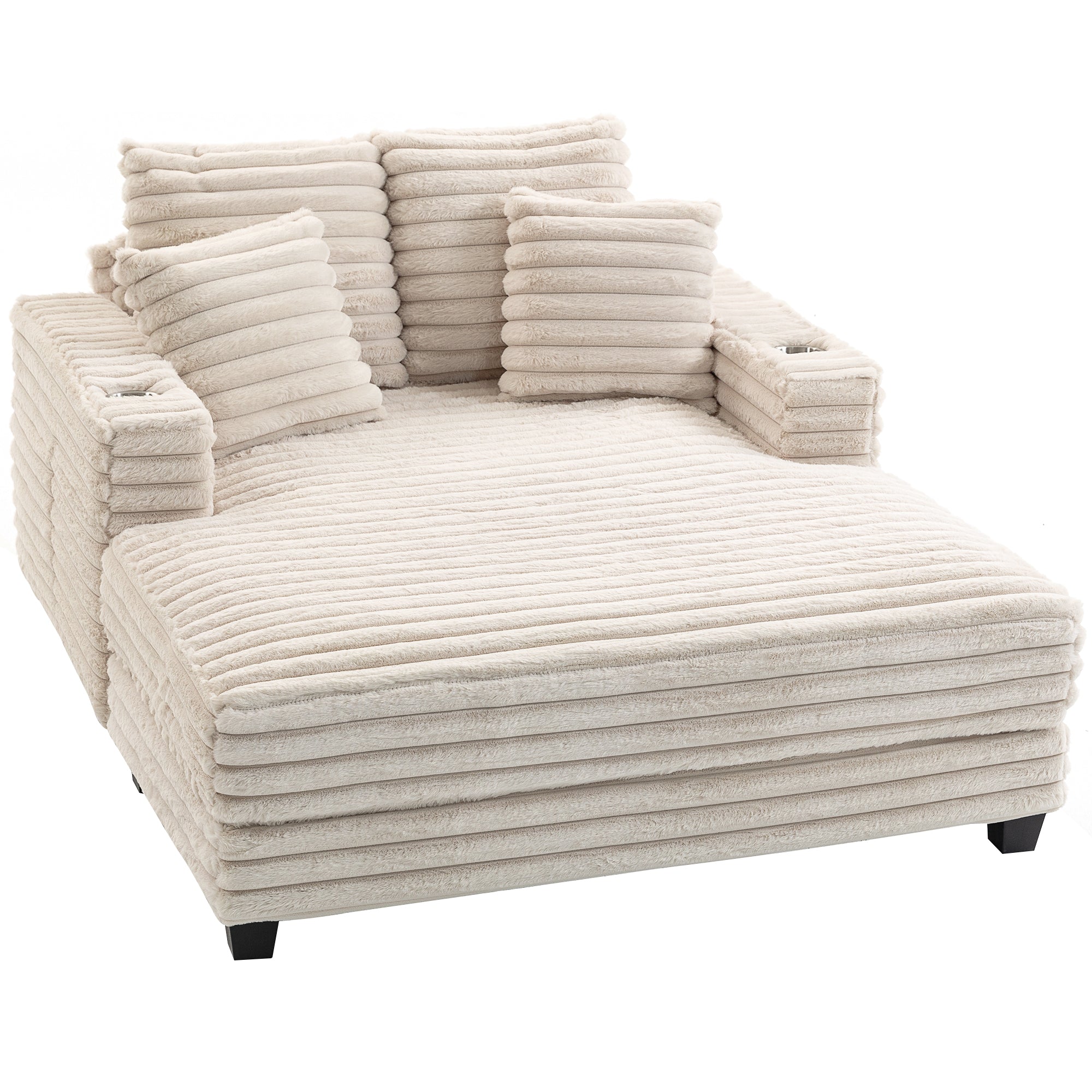60" Oversized Chaise Lounge Sofa Bed - Beige Corduroy-Home Furnishings > Living Room Furniture > Sofas & Reclining Chairs-DECOROLALA