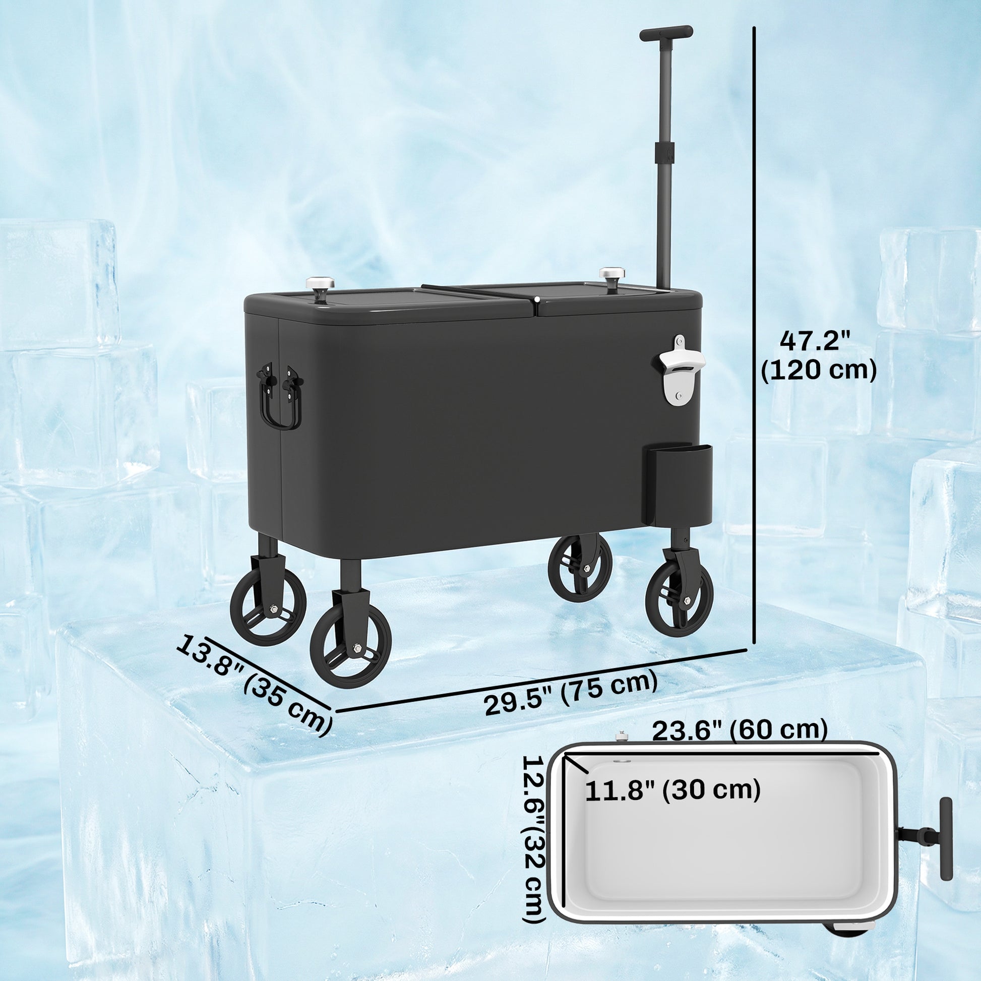 60-Qt Outdoor Patio Cooler Cart - Rolling Ice Chest Black-DECOROLALA