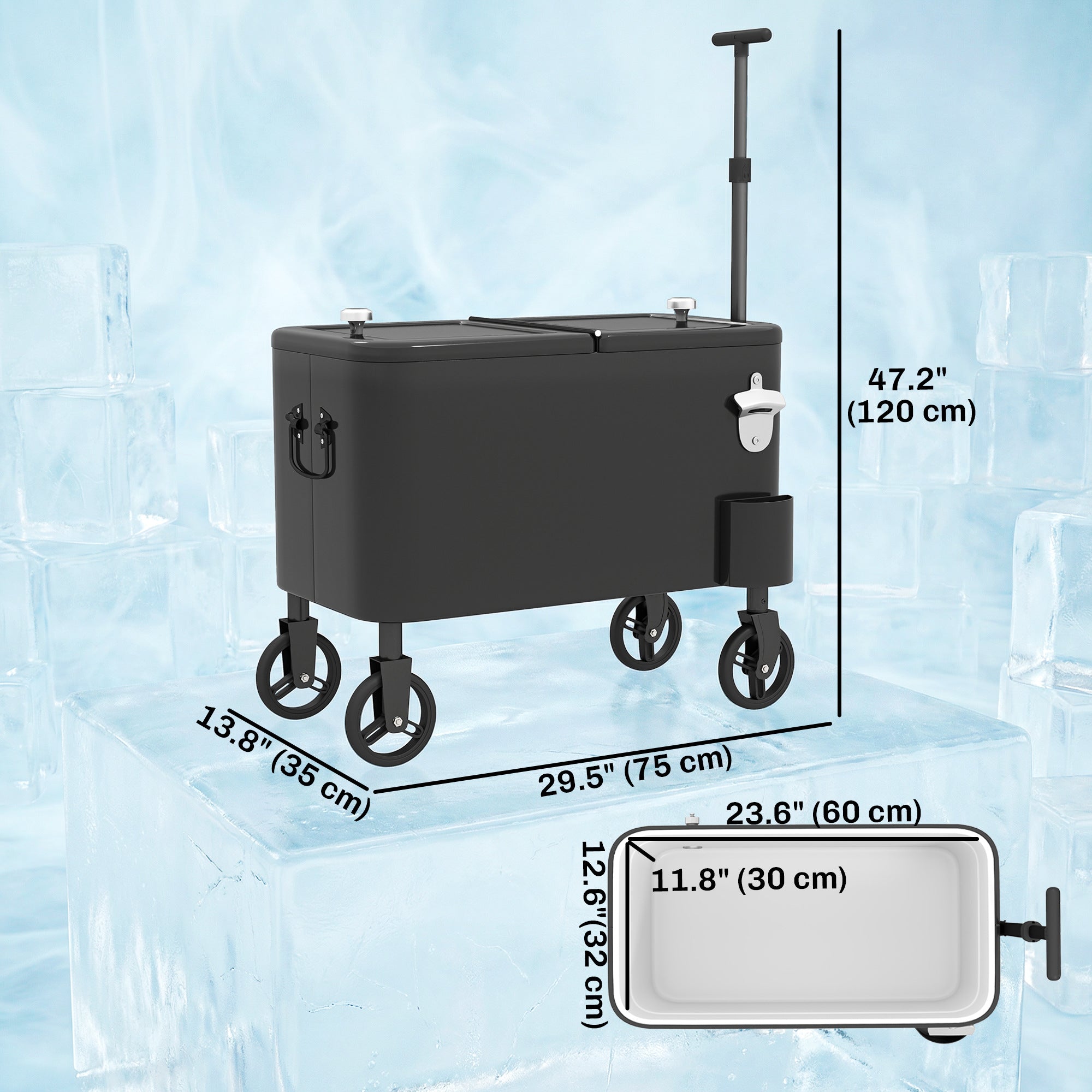 60-Qt Outdoor Patio Cooler Cart - Rolling Ice Chest Black-DECOROLALA